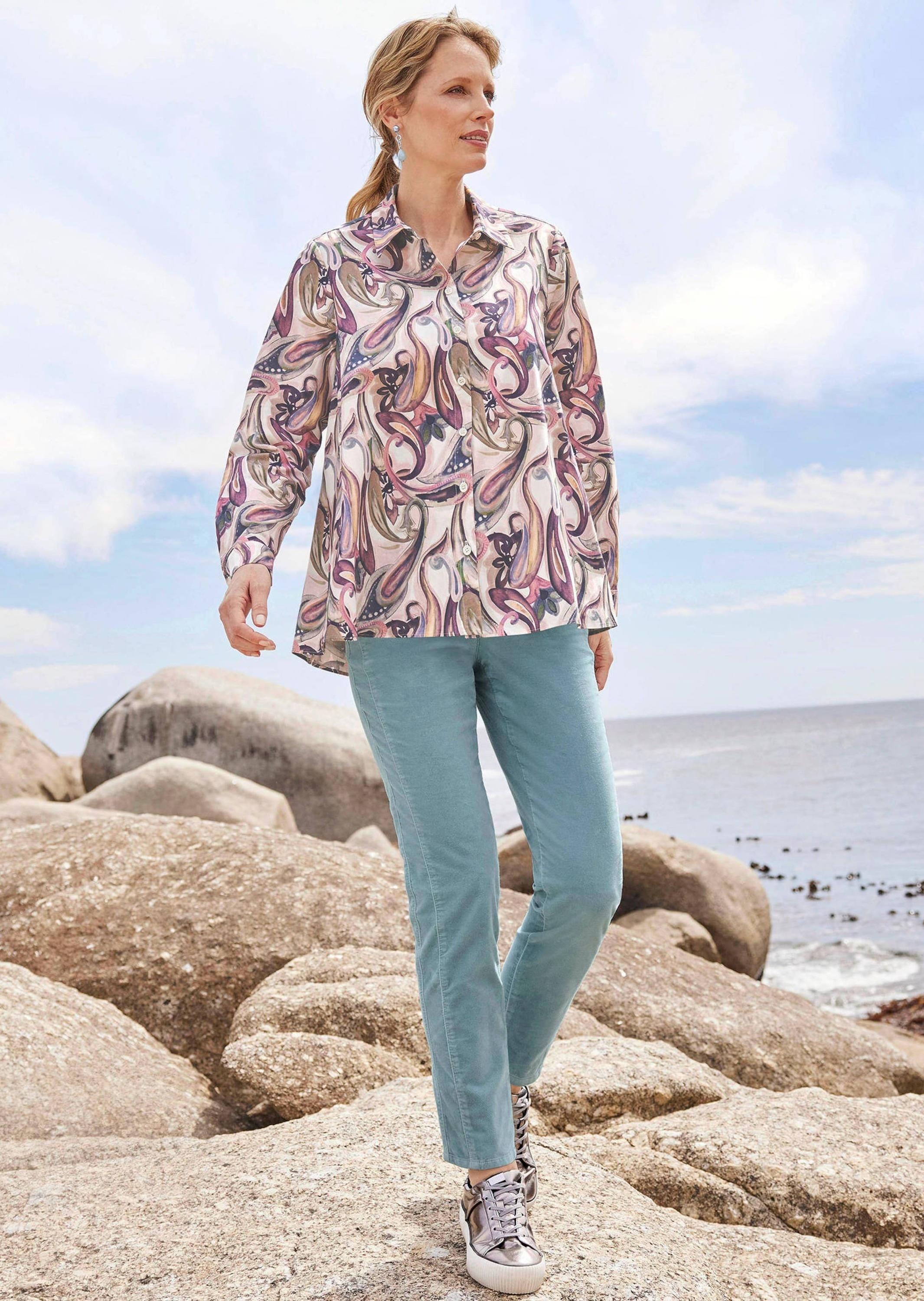 Hemdbluse GOLDNER "Blusenshirt mit Paisley-Muster", Damen, Gr. 40, rosa (rosé, gemustert), Obermaterial: 100% Baumwolle CO., figurumspielend, Manschette, Blusen Hemdbluse, Paisley-Muster 2