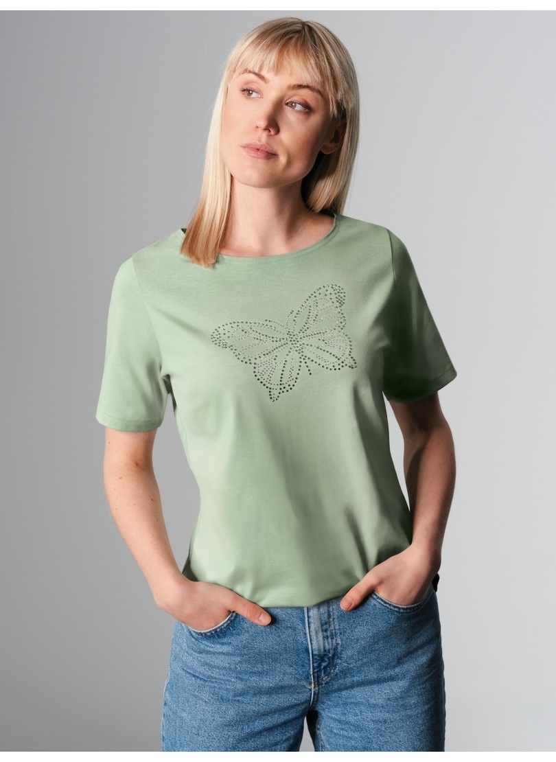 T-Shirt »TRIGEMA T-Shirt mit Schmetterling aus Strasssteinen«, (1 tlg.)