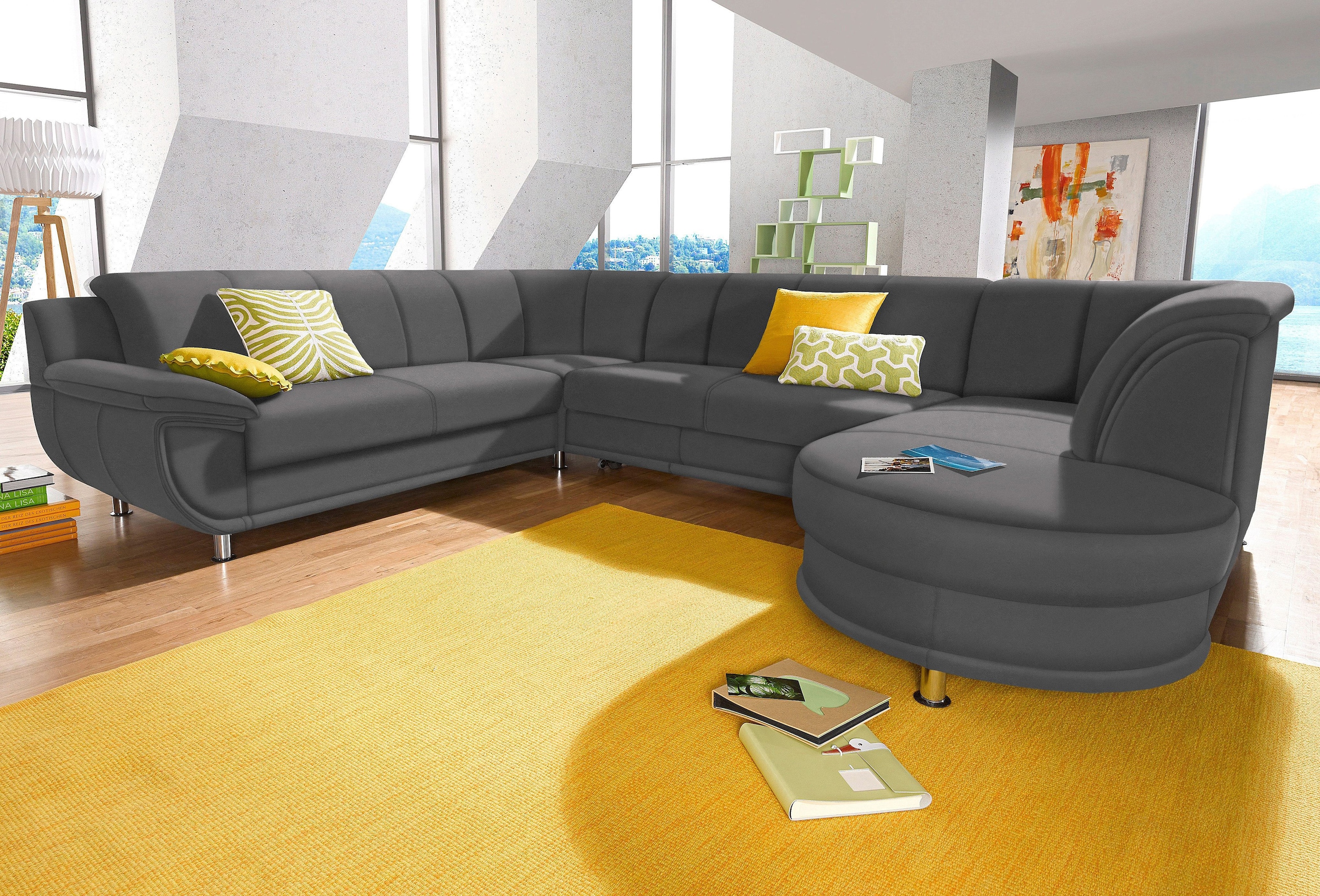 TRENDMANUFAKTUR Wohnlandschaft "Rondo, wahlweine mit Federkern, Breite 320cm, U-Form" mit Schaumstoffpolsterung, mit Bettfunktion