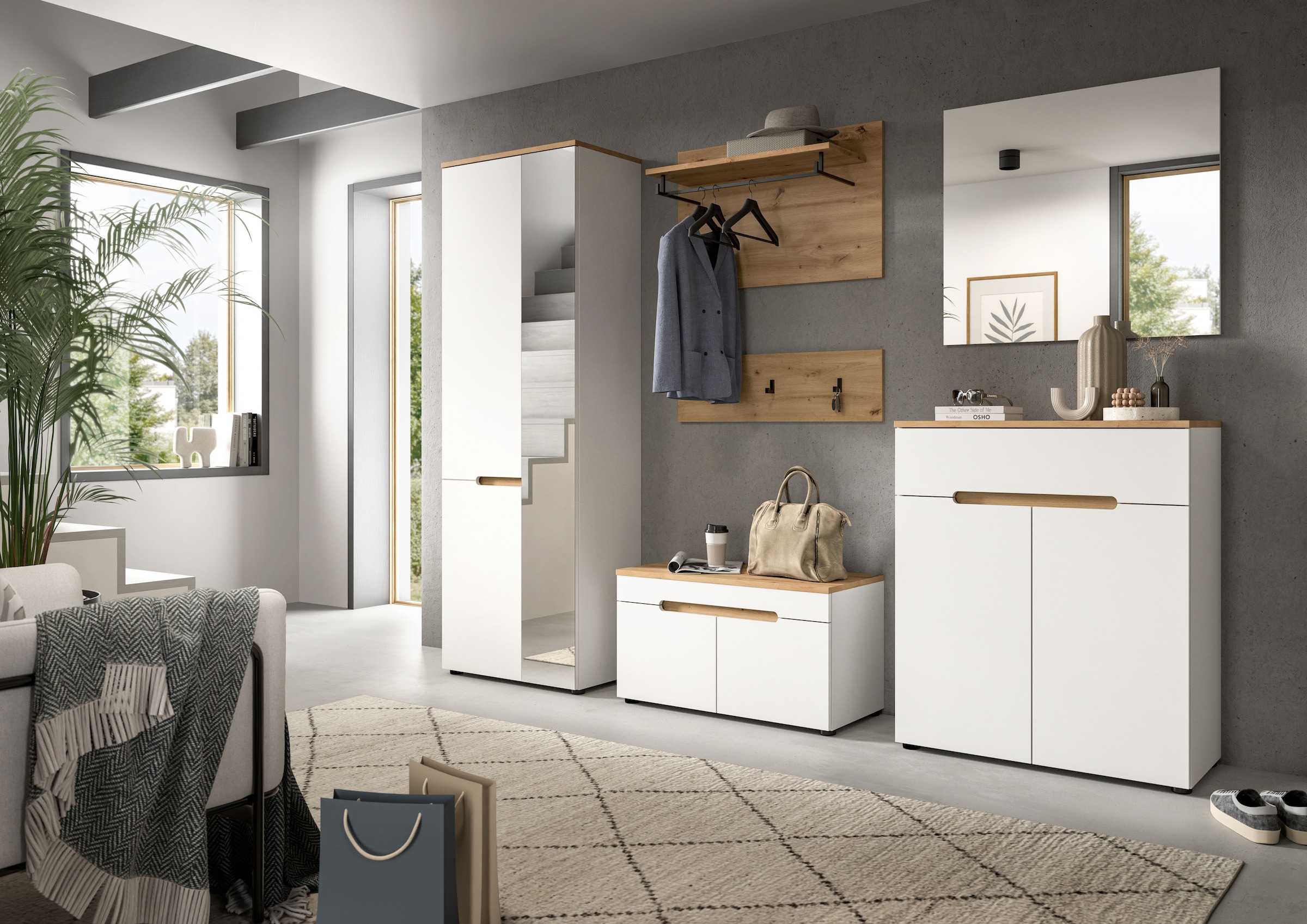 Home affaire Garderobenschrank »REHAT, TOPSELLER!, Höhe 190cm, 2 Türen, 6 Fächer, 1 Kleiderstange« in verschiedenen Farben erhältlich, 1 Stk. tlg. Garderobe, Flurschrank, Dielenschrank, Kleiderschrank, Garderobenmöbel