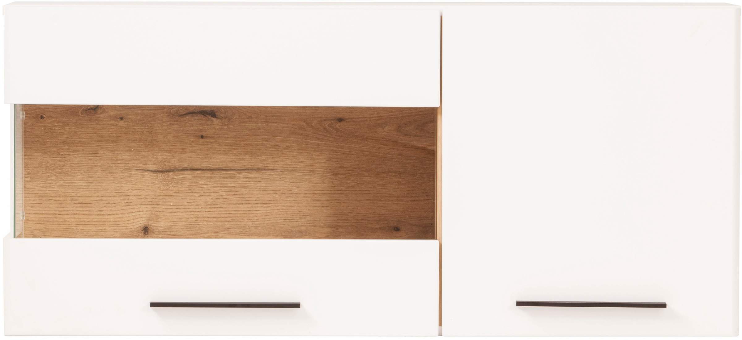 INOSIGN Hängevitrine »Salerno Hängeschrank, Glasvitrine, Weiß mit Eiche Evoke Dekor, modern.«, Metallgriffe, ausreichend Stauraum, vielseitig einsetzbar, 120cm breit