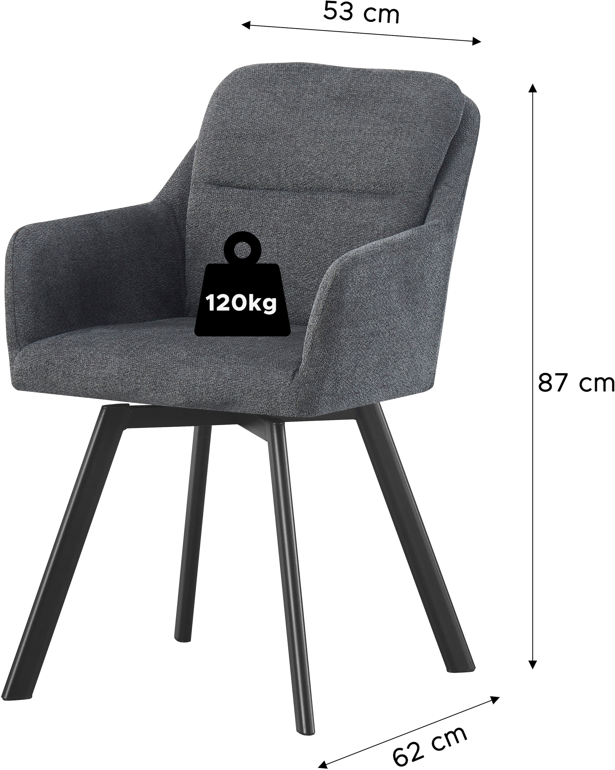 Home affaire Esszimmerstuhl »NEEPAWA, 2er Set, mit Metallgestell in matt schwarz« (Set) 2 Stk.in verschiedenen Farben, Belsatbarkeit pro Stuhl 120 kg