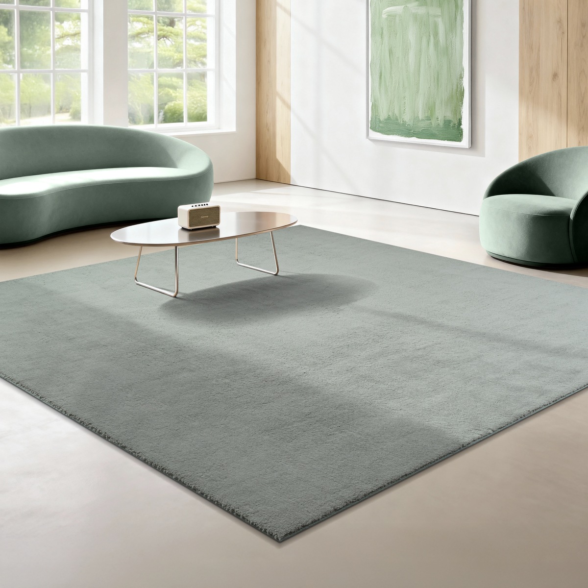 Teppich THE CARPET "Relax kuschelig & Super Soft, Anti-Rutsch Unterseite", grün, B:240cm H:16mm L:240cm, Polyester, Teppiche, Teppich, Waschbar bis 30 Grad, Felloptik, Wohnzimmer Teppich, Kundenliebling