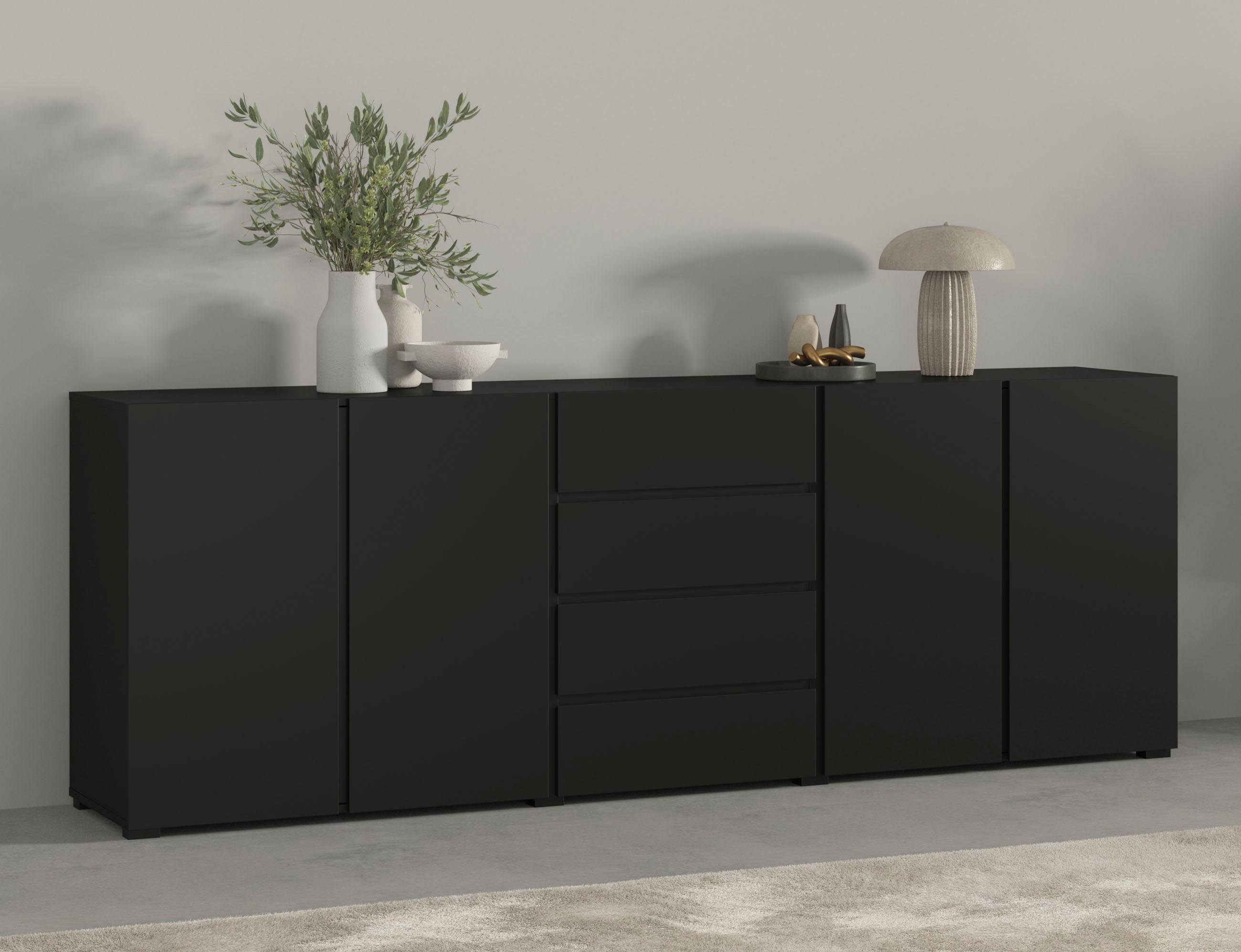 OTTO home Sideboard "Metric,Breite 222 cm, grifflose Kommode 4 Türen/4 Schubkästen" Schubladenschrank mit viel Stauraum, Einlegeböden verstellbar