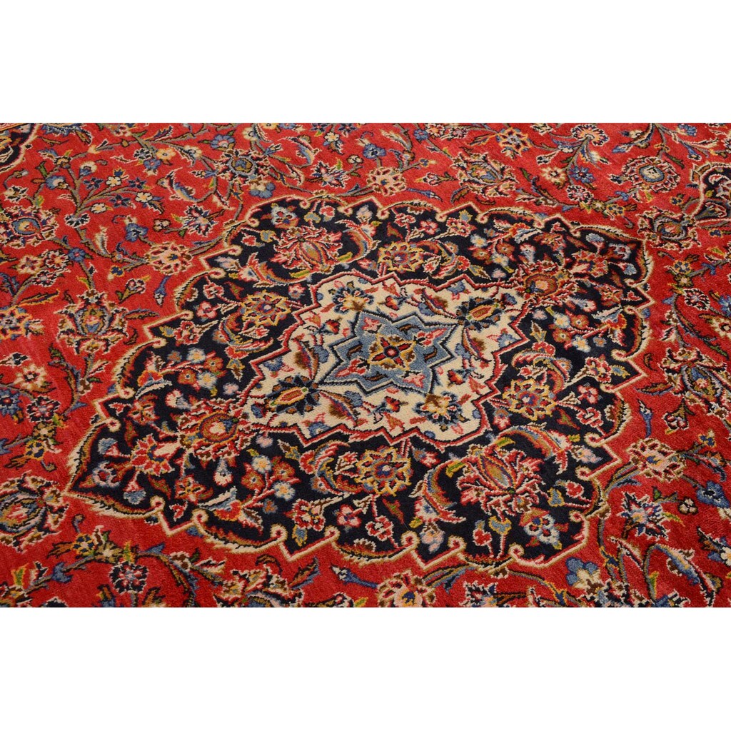 Wohnen Teppiche morgenland Wollteppich »Keshan Medaillon Rosso 414 x 292 cm«, rechteckig, 1 mm Höhe, Unikat mit Zertifikat rot