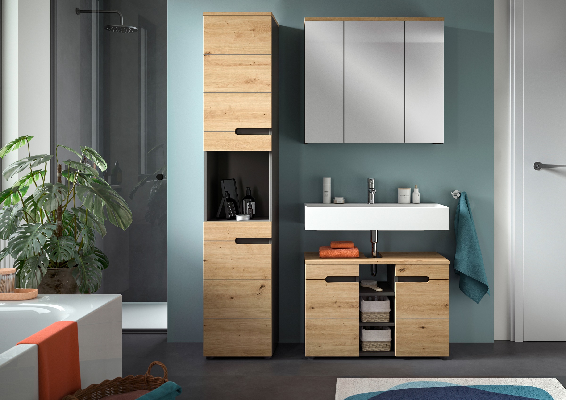 welltime Badmöbel-Set "REHAT, 3-teilig, Breite 116 cm, mit grifflosen Front günstig online kaufen