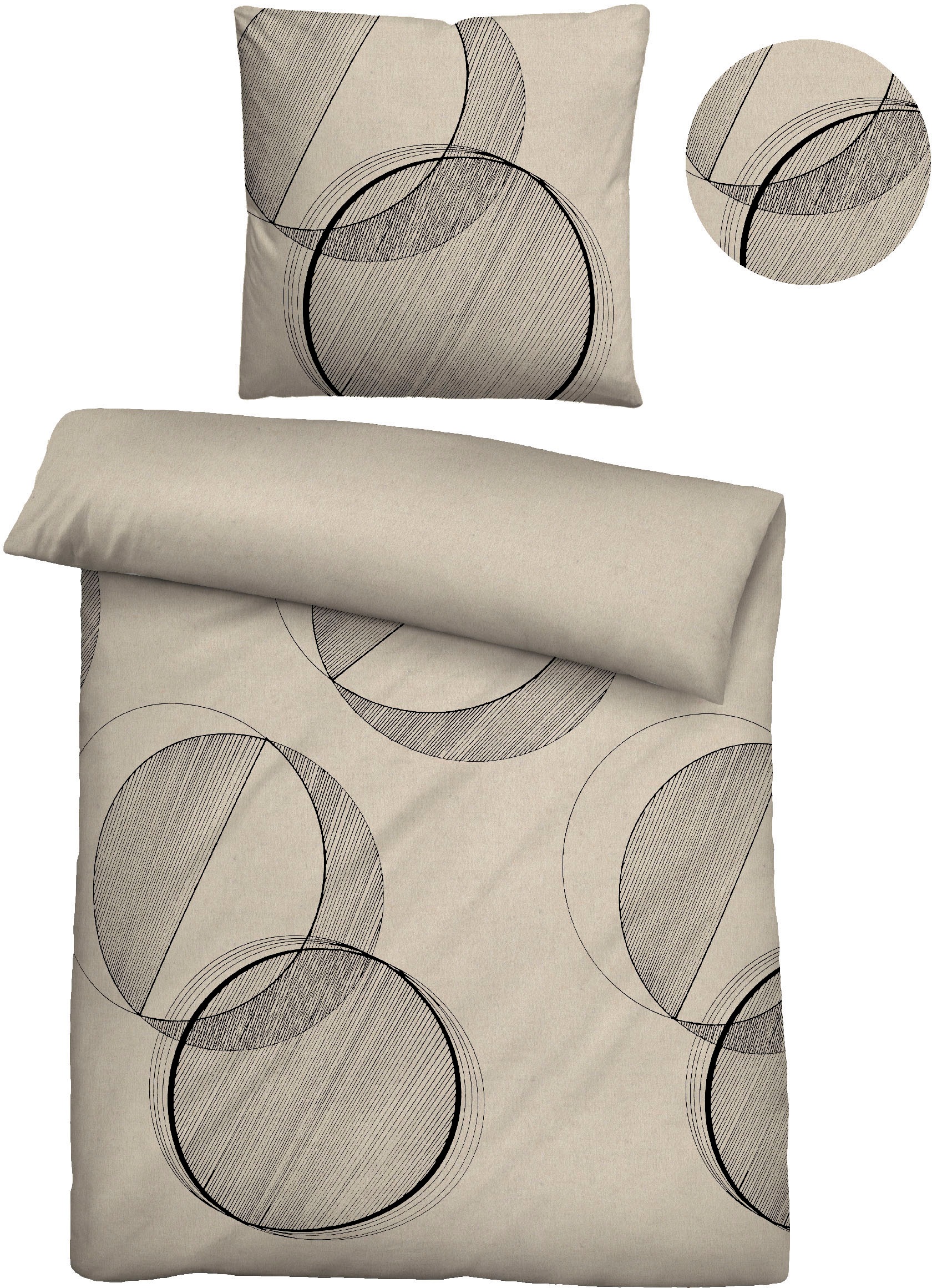 Thumbnail - Biberna Bettwäsche "Circle" 2 Stk. tlg. kuschelig warm, weich, Melange, 100% Baumwolle, made in Germany