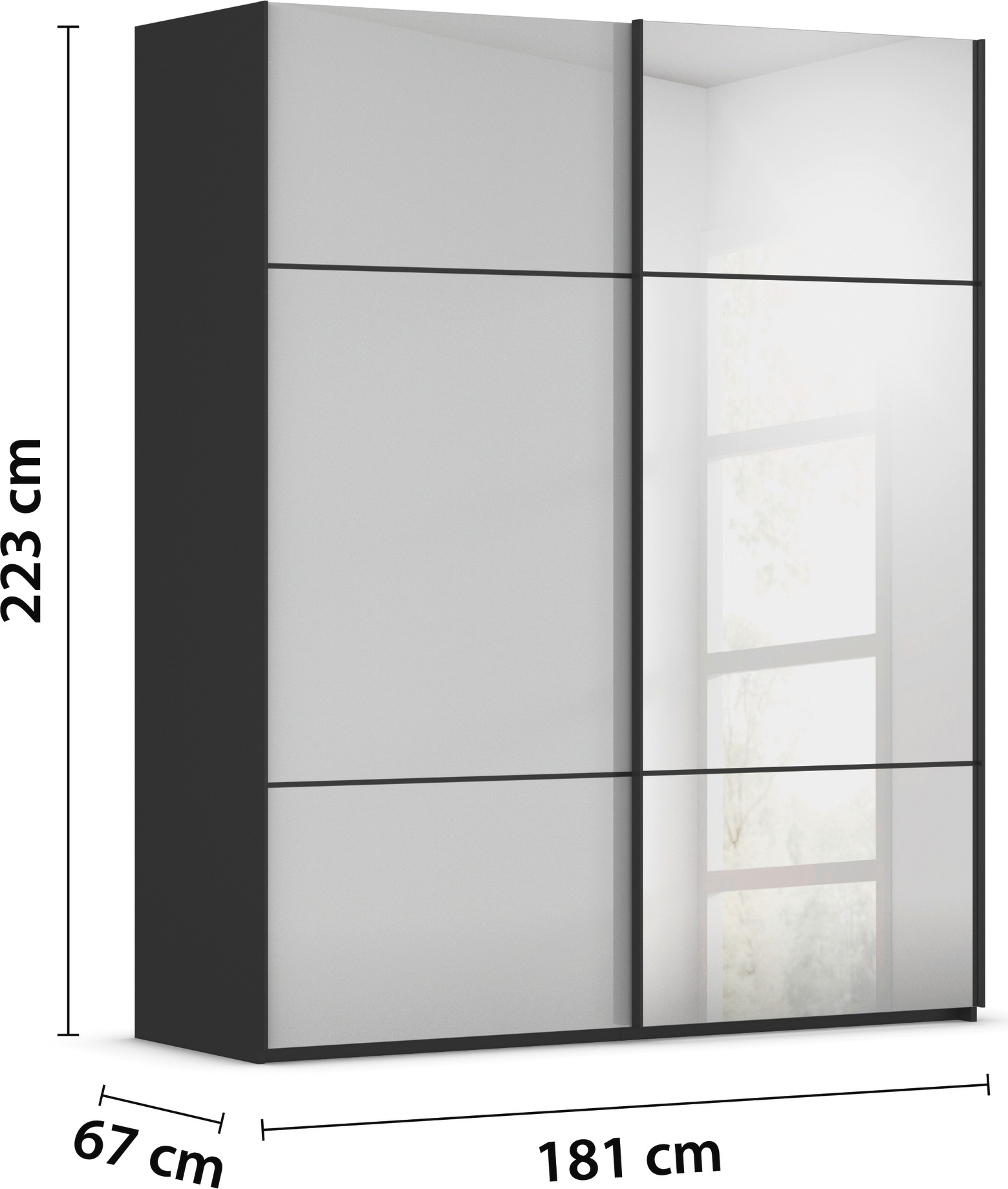 rauch Schwebetürenschrank »Kleiderschrank Schrank Garderobe Schlafzimmerschrank SCALE-TRIO«, edle dreigeteilte Front mit 2 Zierleisten Spiegel/Glas MADE IN GERMANY