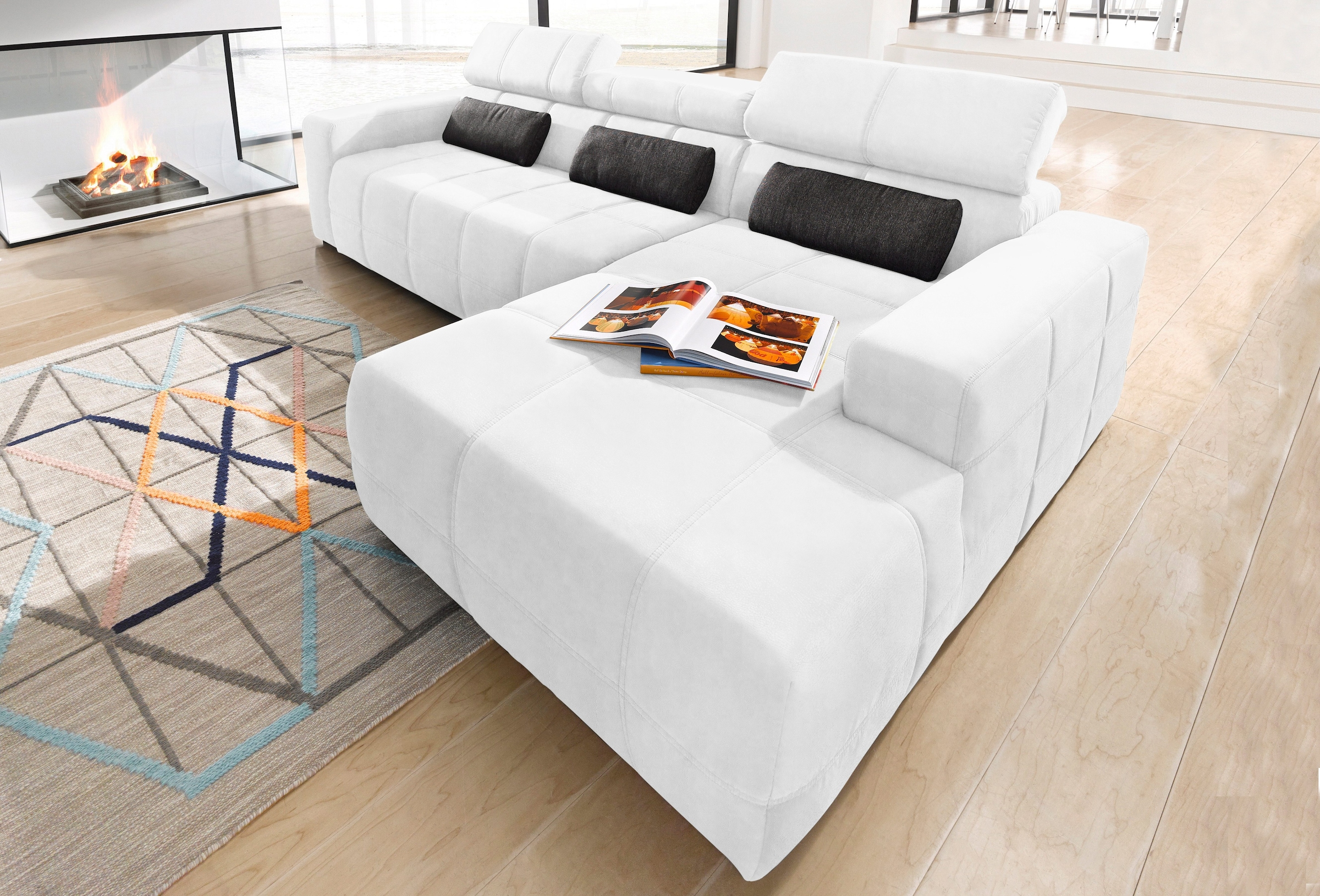 DOMO collection Ecksofa »Brandon Sitzbelastung 140 kg, große Ausführung, B/T/H: 289/177/80 cm«, mit Kopfteilverstellung, wahlweise Sitztiefenverstellung, L-Form