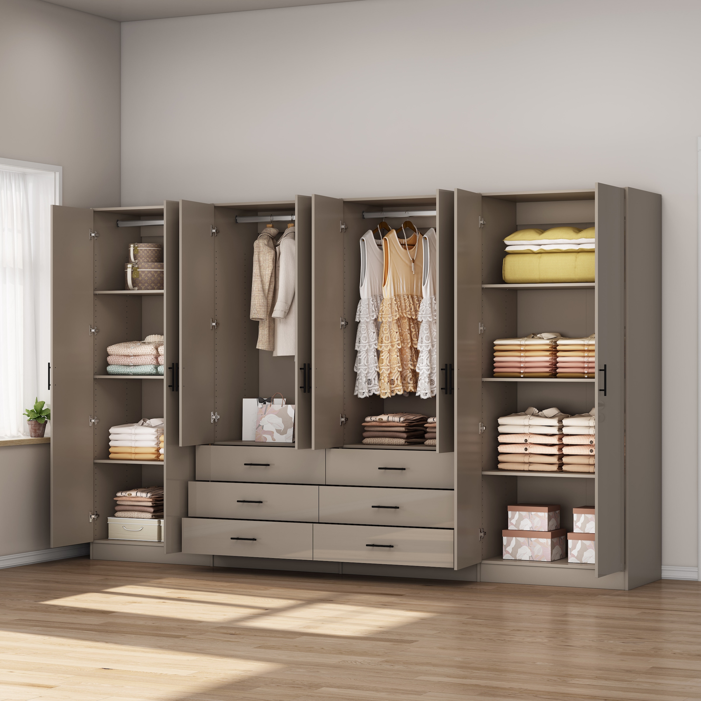 OTTO home Kleiderschrank »Trento Schlafzimmerschrank Garderobe hochglanz« Schrank mit 8 Türen und 6 Schubladen, hochglänzende Fronten