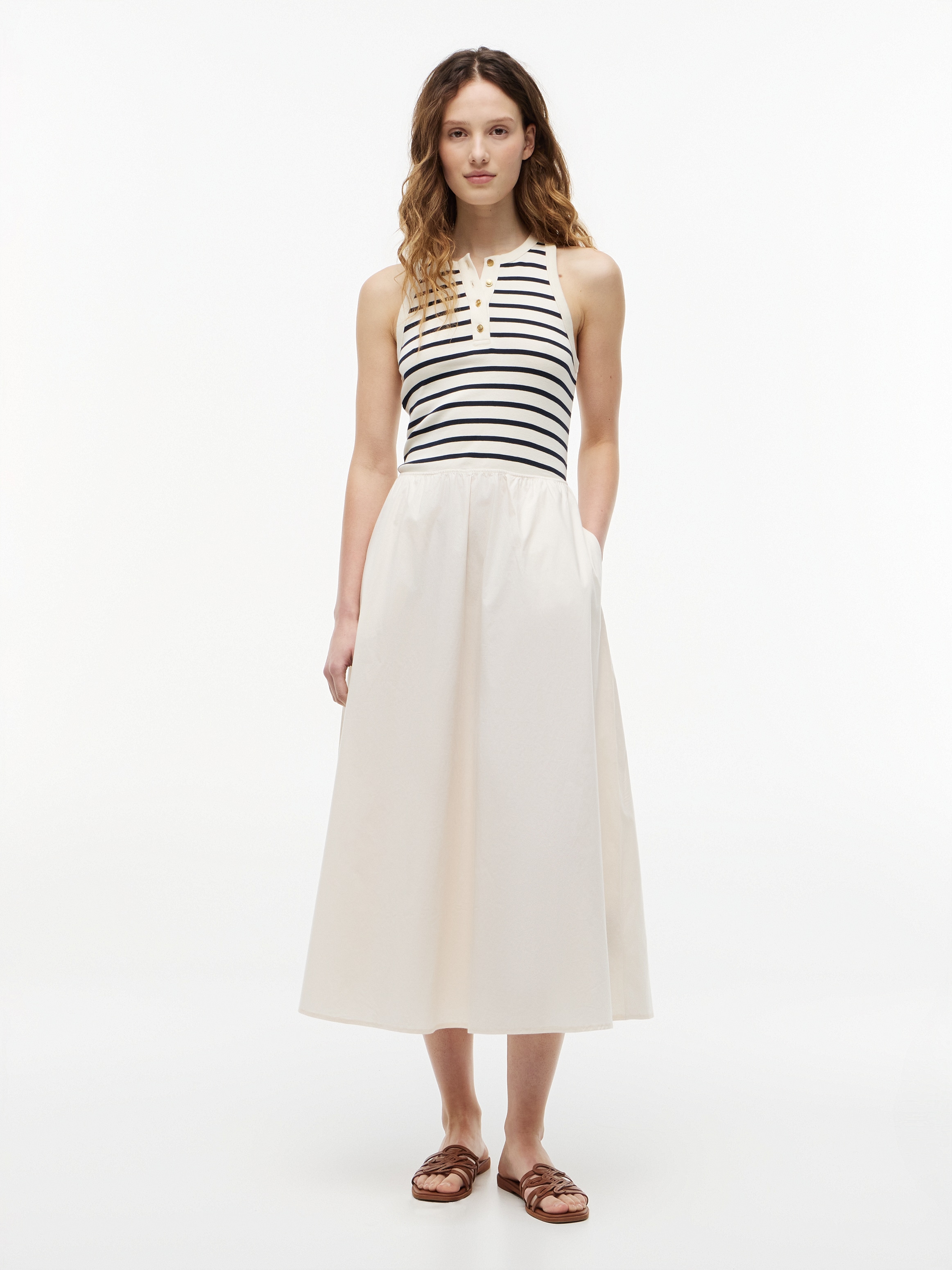 Tommy Hilfiger A-Linien-Kleid "GOLD BUTTON POPLIN MIX DRESS" Ohne Tasche Baumwollmischung, mit goldfarbenen Knöpfen