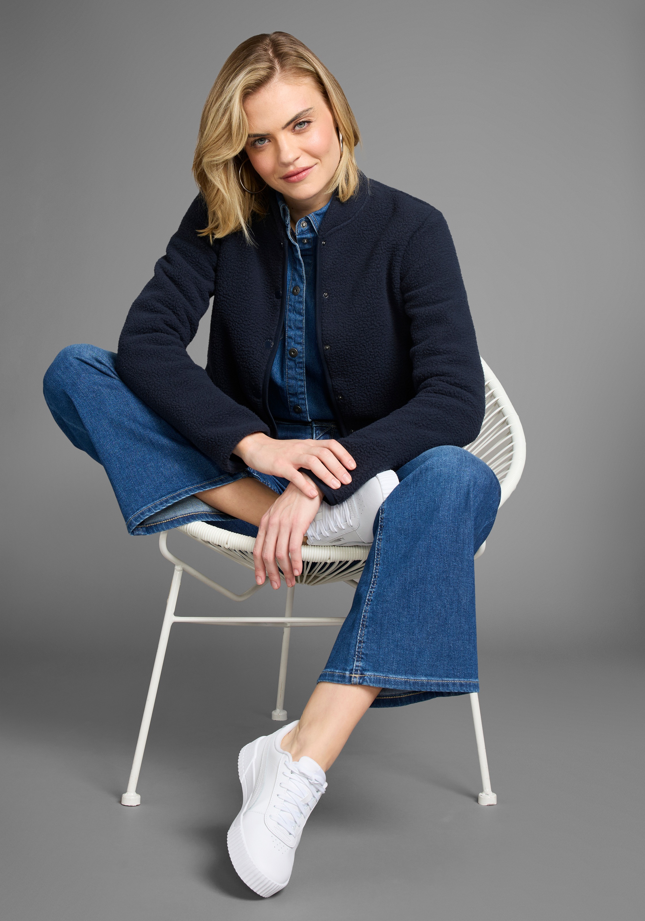 Polarino Fleecejacke ohne Kapuze aus Teddy-Fleece, Übergangsjacke mit Stehk günstig online kaufen