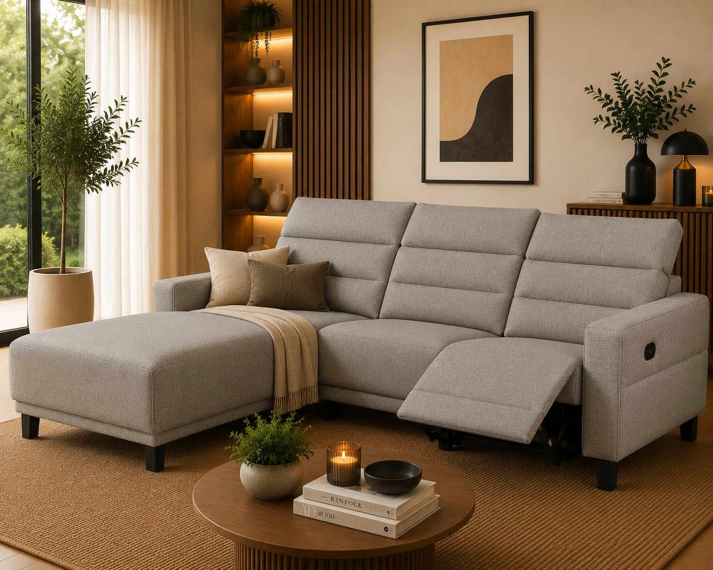 OTTO home Ecksofa "CARPARI Webstoff,L-Form,224 cm, man./elektr. Relaxfunktion" (USB A/C), sowie Kopfteilverstellung