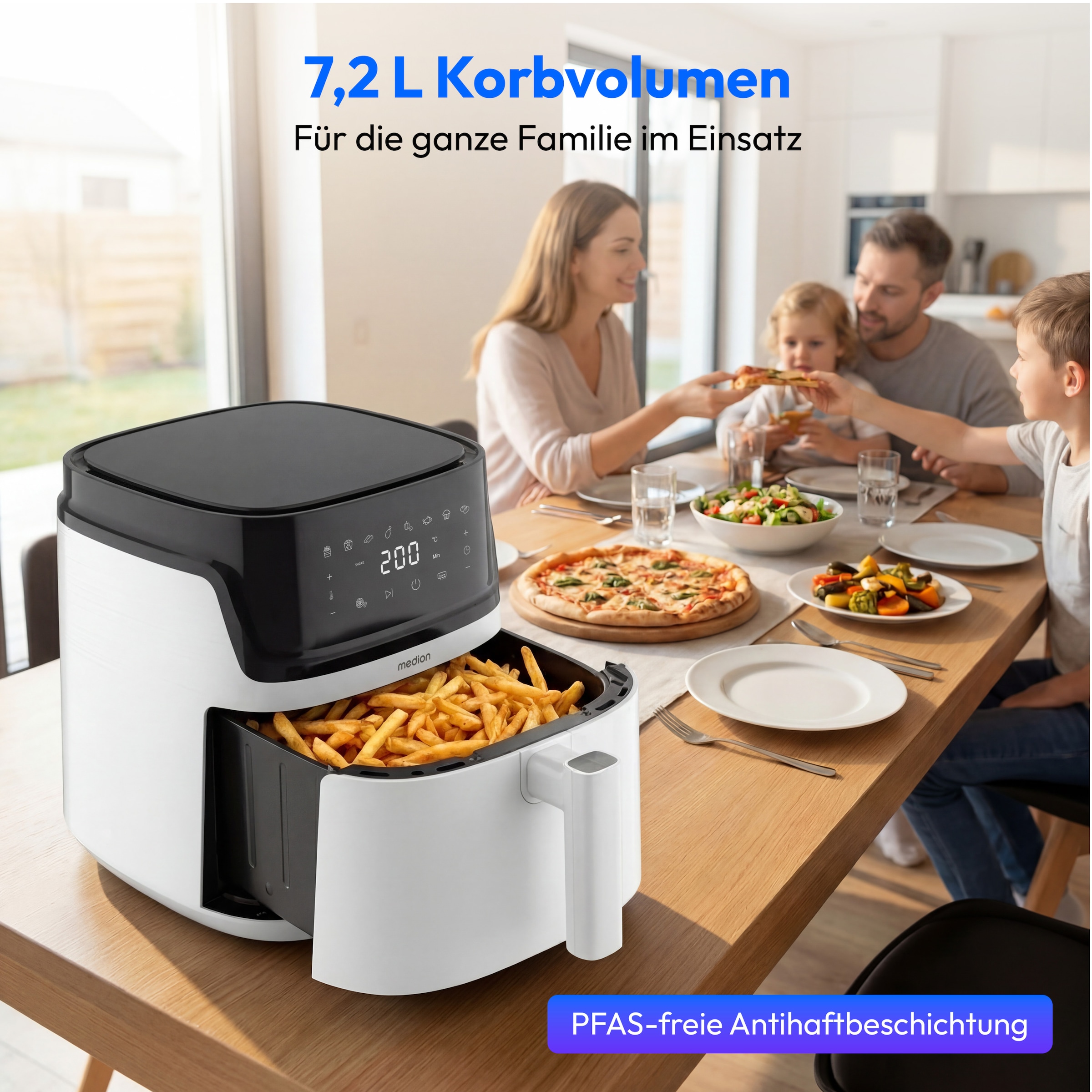 Medion® Heißluftfritteuse »MD 100056« 1650 W Großes 7,2 L Fassungsvermögen,PFAS‑frei