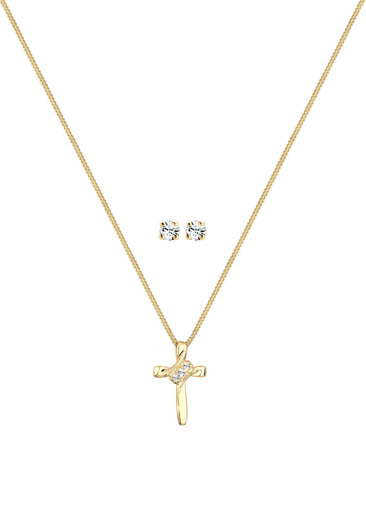Elli Schmuckset »Kreuz Glas Kristalle Weiß 925 Sterling Silber«