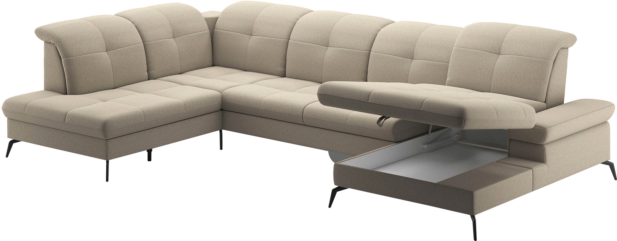 sit&more Wohnlandschaft »Amica, U-Form, inkl. Sitztiefenverstellung und Armteilverstellung«, wahlweise mit Kopfteilverstellung, Bettfunktion und Bettkasten