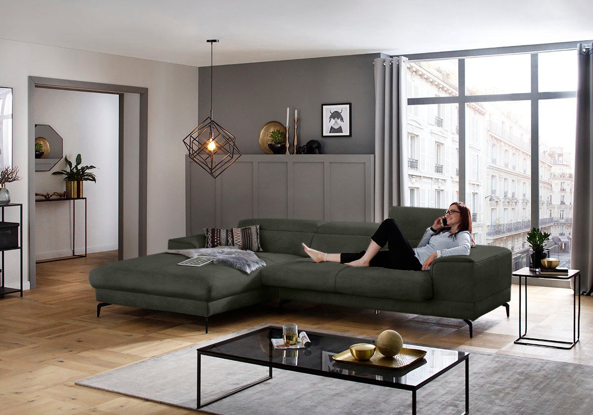 W.SCHILLIG Ecksofa »piedroo, Designsofa mit tollem Sitzkomfort, L-Form«, Kopfteilverstellung, wahlweise mit Sitztiefenverstellung, Breite 303cm