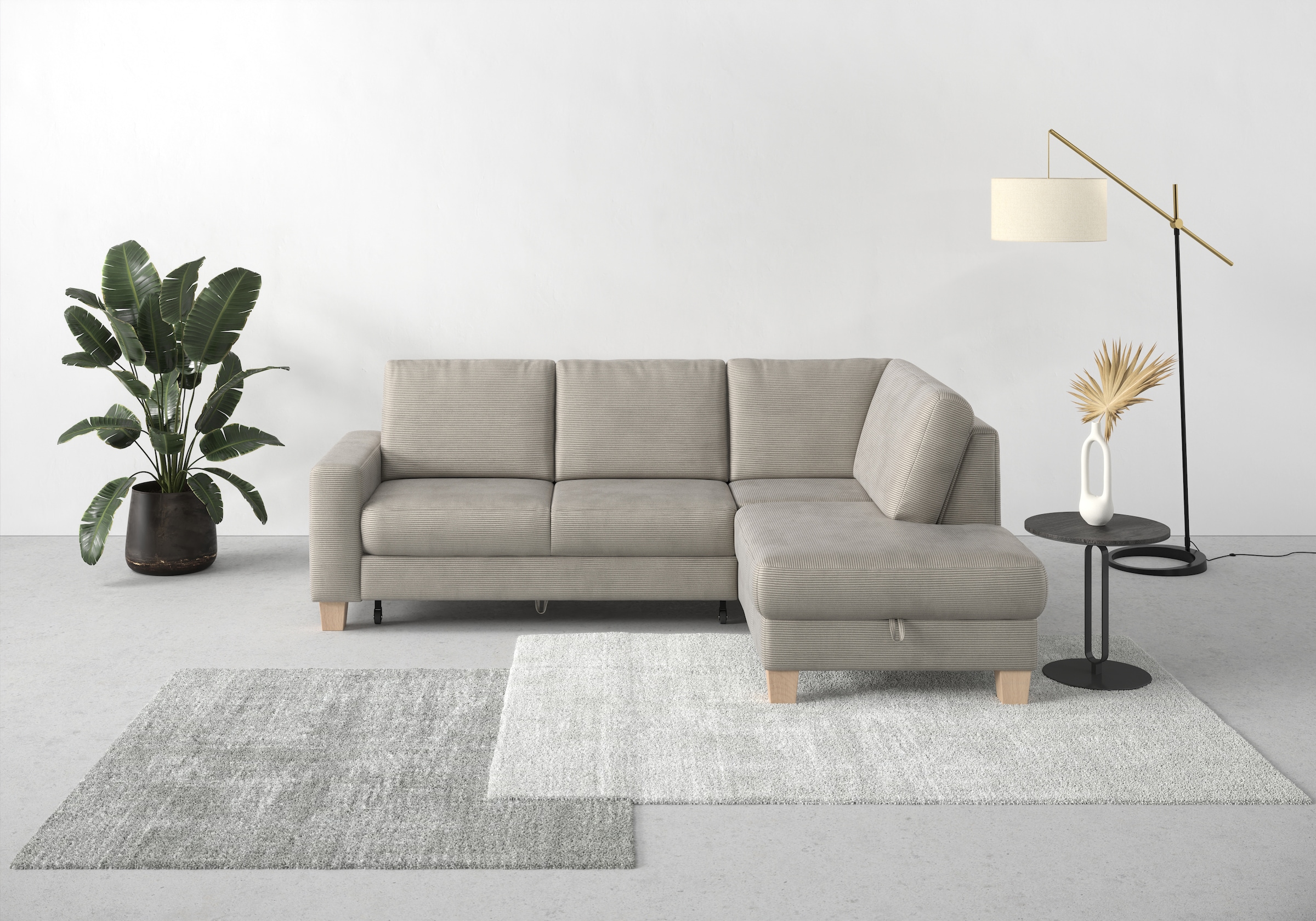 Home affaire Ecksofa »Summer L-Form«, mit Ottomane, wahlweise mit Bettfunktion und Bettkasten, Cord-Bezug