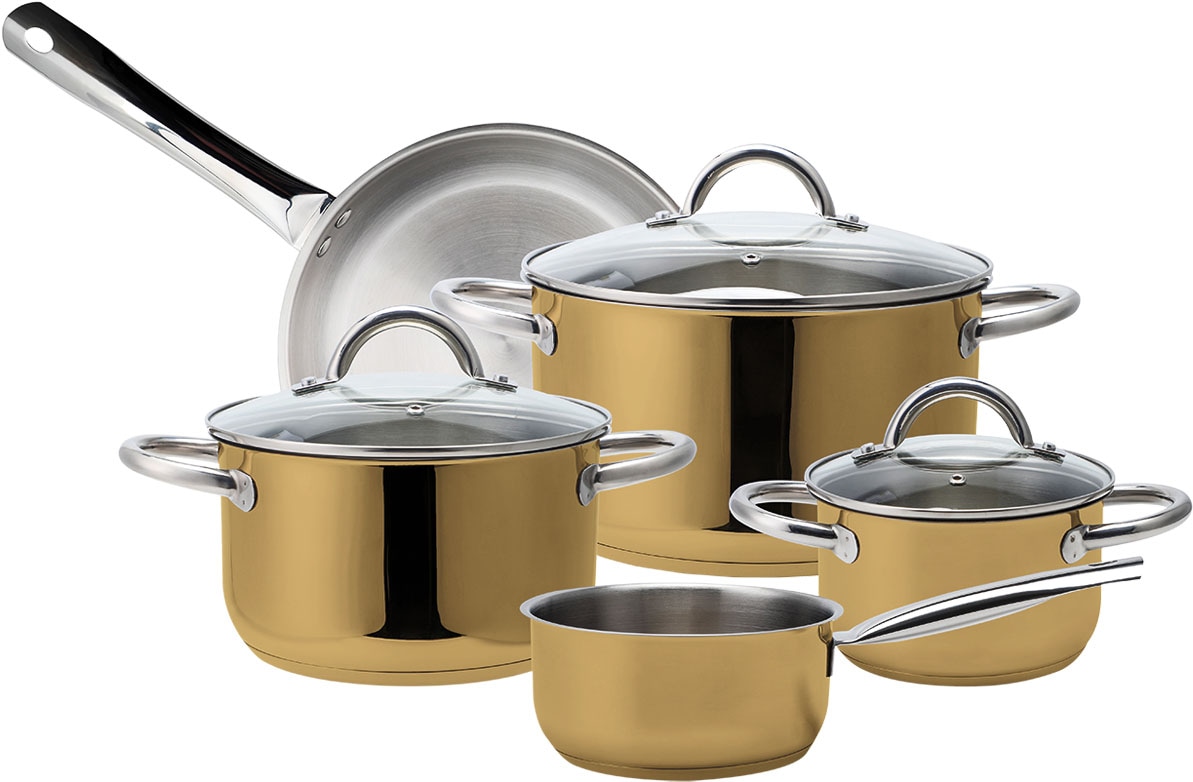 ECHTWERK Topf-Set »Gold-Edition«, Edelstahl 18/8, (Set, 8 tlg., je 1 Kochtopf 16/20/24 cm, Kasserolle 16 cm, Bratpfanne 24 cm), für alle Herdarten geeignet, Induktion