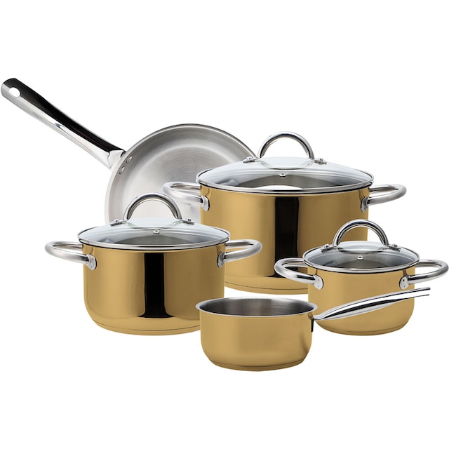 ECHTWERK Topf-Set »Gold-Edition«, Edelstahl 18/8, (Set, 8 tlg., Töpfe mit  Glasdeckel, 3 x Kochtopf, Stielkasserole und Bratpfanne), für alle  Herdarten geeignet, Induktion kaufen | BAUR