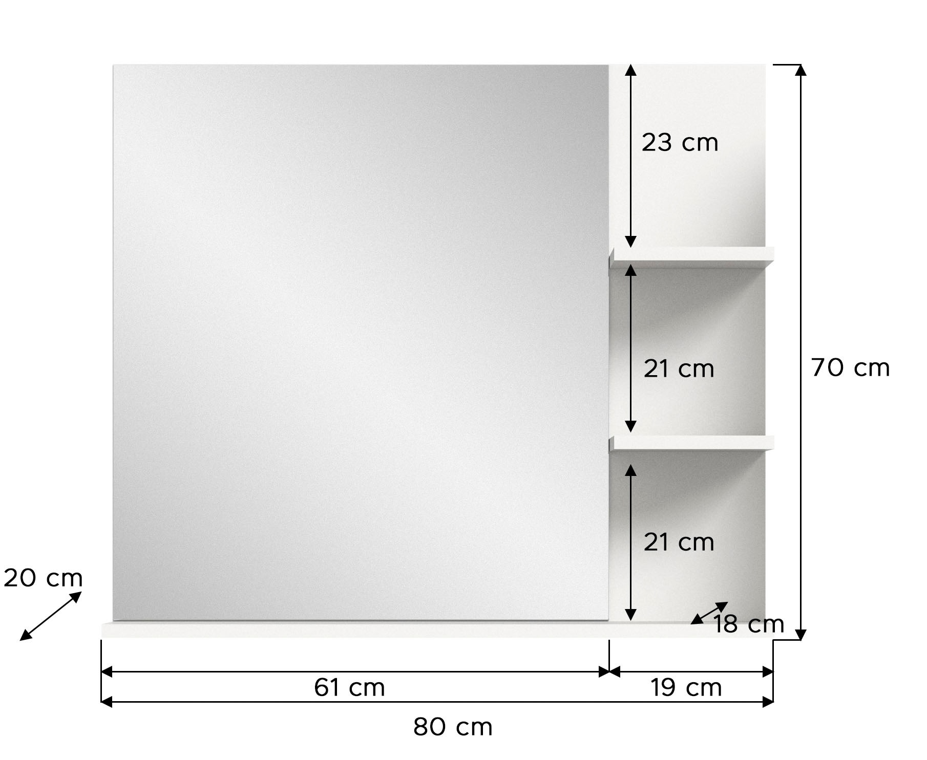 Home affaire Spiegel »Landsby, Breite 80 cm, 3 Ablageböden, hochwertiges Spiegelglas«, (1 St.), Badmöbel, Spiegel, Wandspiegel, Bad, Badezimmer