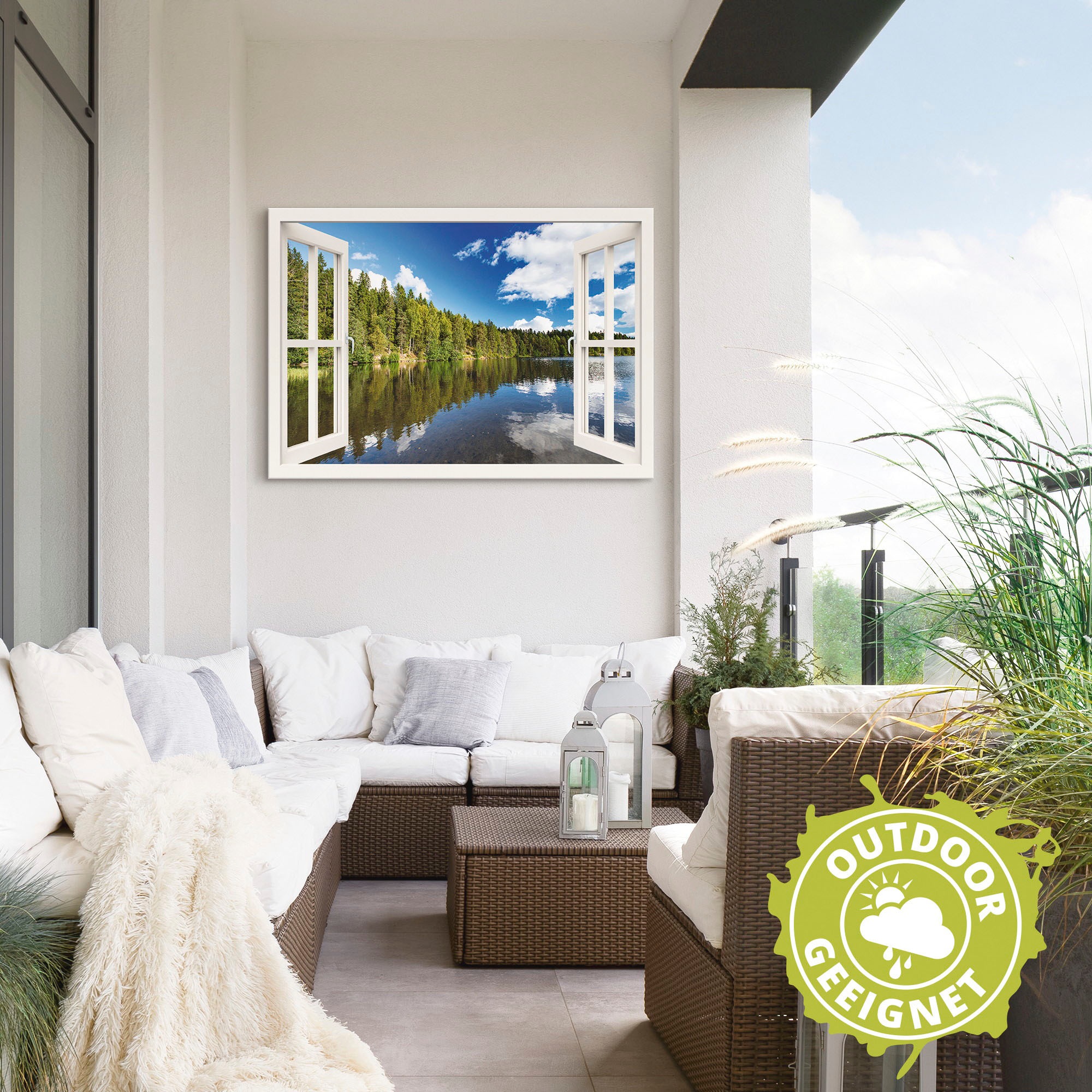 Artland Wandbild »Fensterblick Norwegische Landschaft«, Fensterblick, (1 St.), als Alubild, Outdoorbild, Leinwandbild, Wandaufkleber, versch. Größen