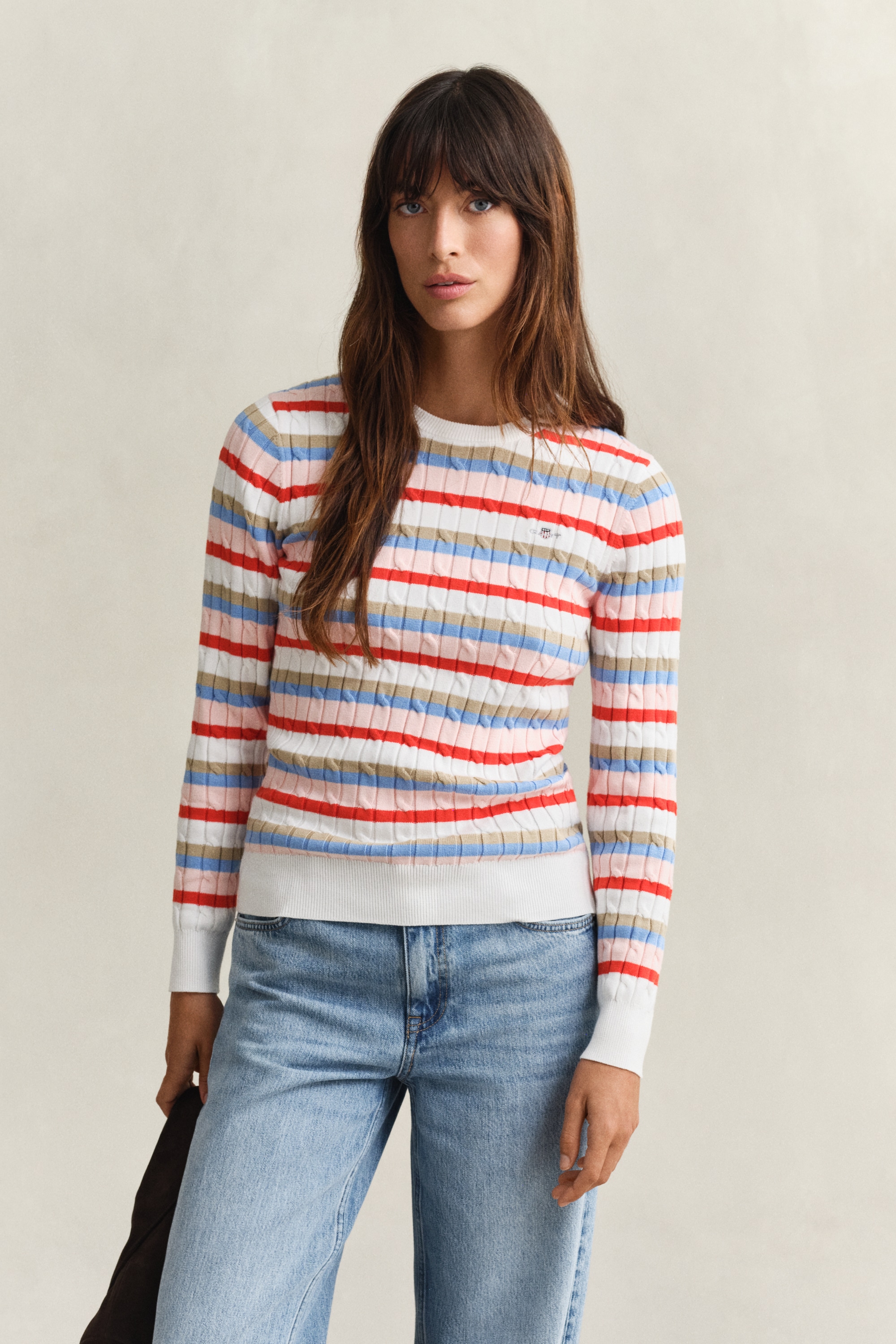 Gant Rundhalspullover "STRETCH COTTON CABLE STRIPE C-NECK" günstig online kaufen
