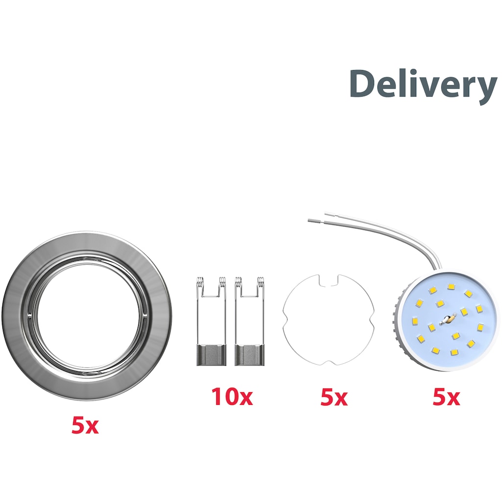 B.K.Licht LED Einbauleuchte, 5er Set, LED fest integriert, Kopf schwenkbar