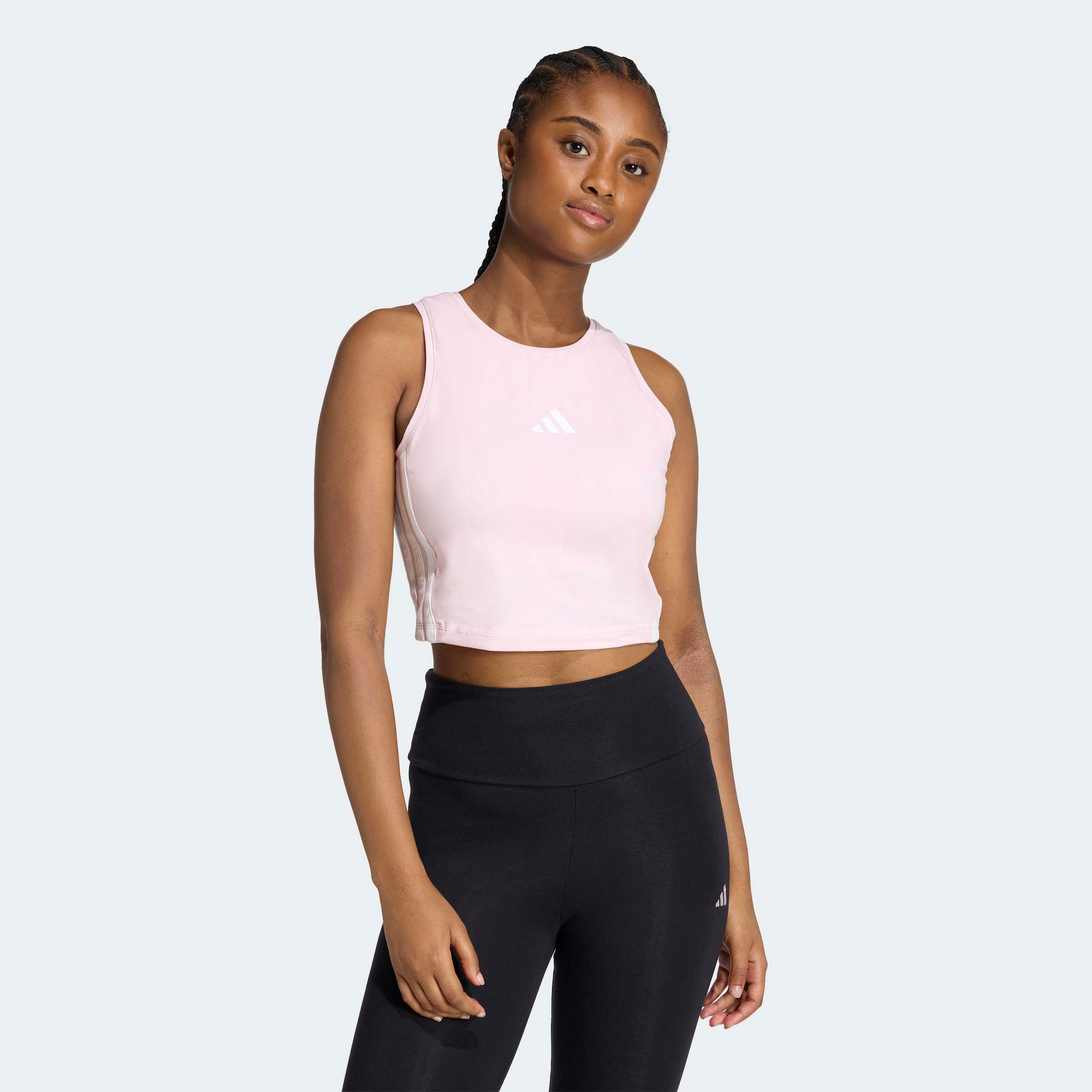 Tanktop ADIDAS SPORTSWEAR "ESSENTIALS 3-STREIFEN GEPOLSTERTES", Damen, Gr. L, clear pink, Obermaterial: 90% Baumwolle, 10% Elasthan, Rundhals, Tops Tanktop
