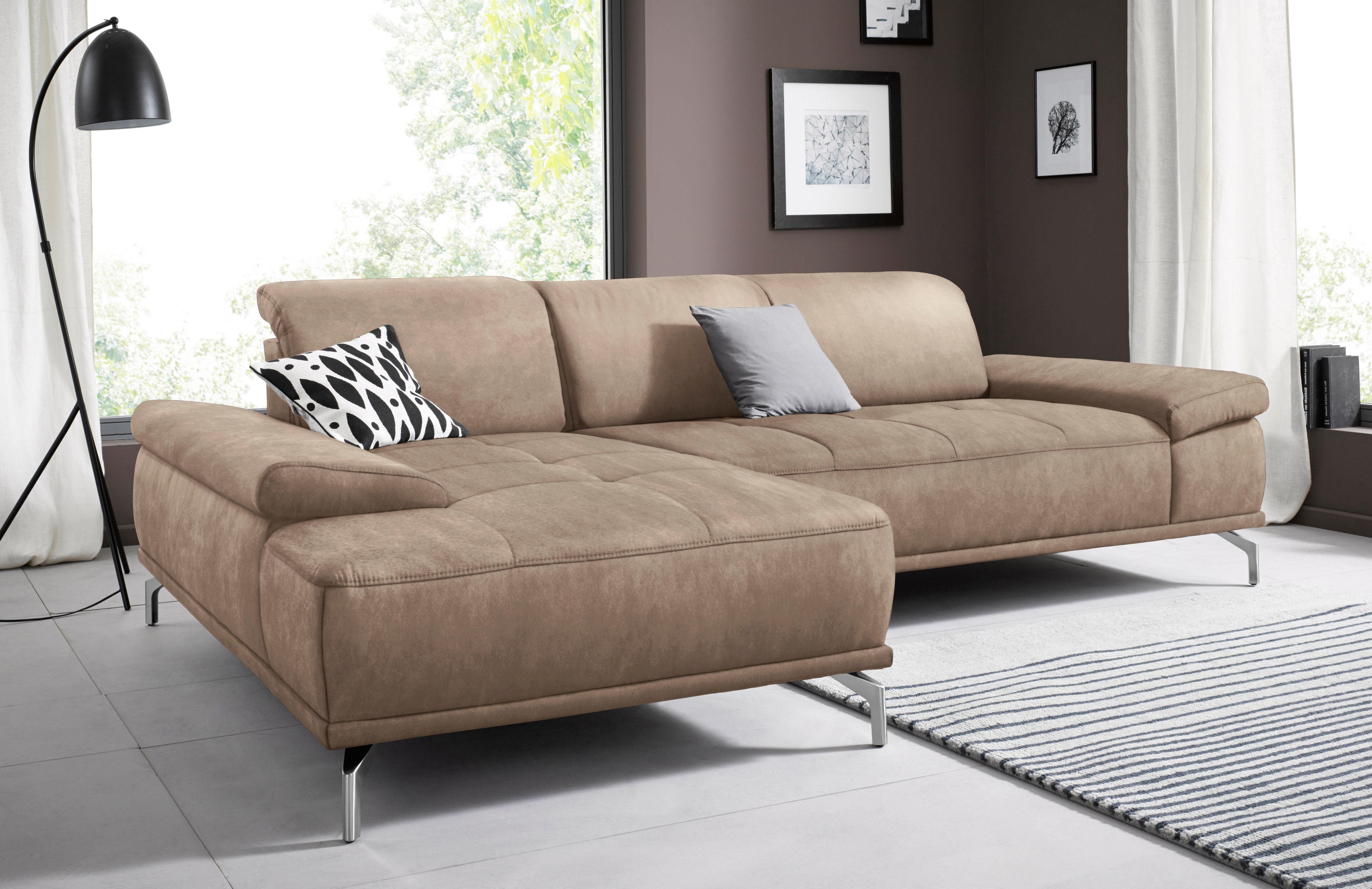 OTTO home Ecksofa "Caluna, L-Form, B:280cm, Federkern, in Stoff und Leder" Inkl.Sitztiefenverstellung, wahlweise mit Kopf- und Armteilverstellung