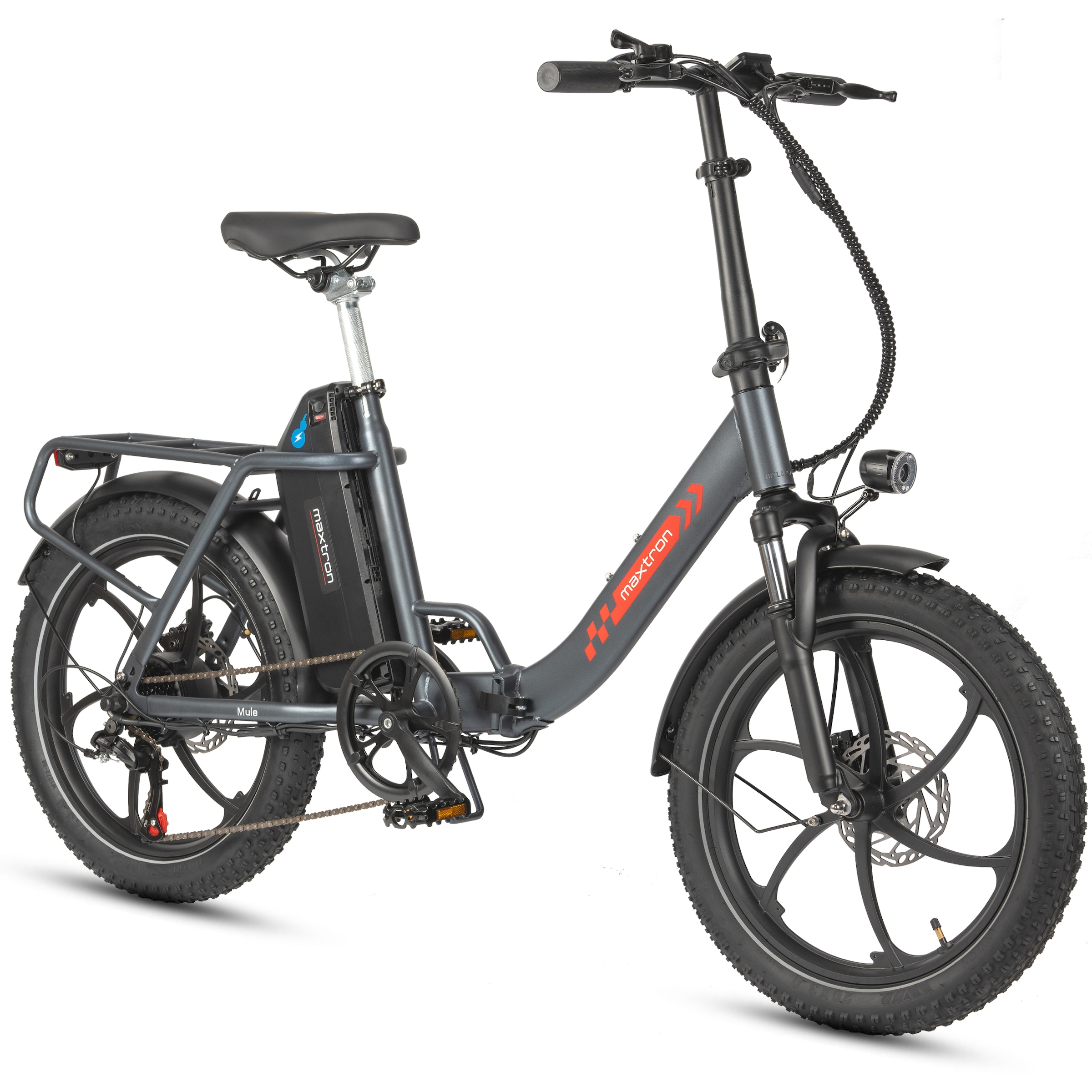 Maxtron »Maxtron MULE Klapprad« 7 Gang Shimano ALTUS Schaltwerk Kettenschaltung 350 W Packung,  Stadt & Abenteuer: 20" Fatbike mit XXL 20Ah Akku.