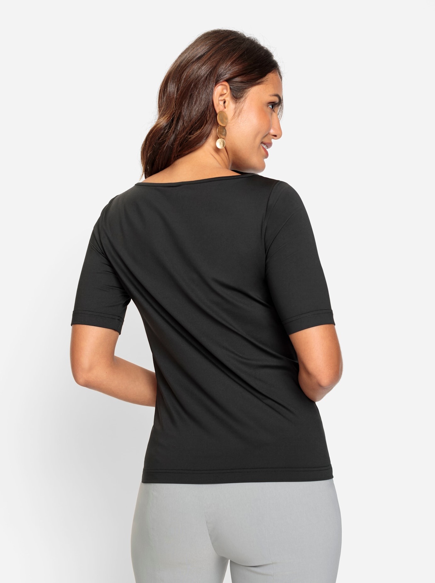T-Shirt INSPIRATIONEN "Shirt", Damen, Gr. 38, schwarz, 90% Polyamid, 10% Elasthan, unifarben, U-Boot-Ausschnitt, Shirts T-Shirt 2