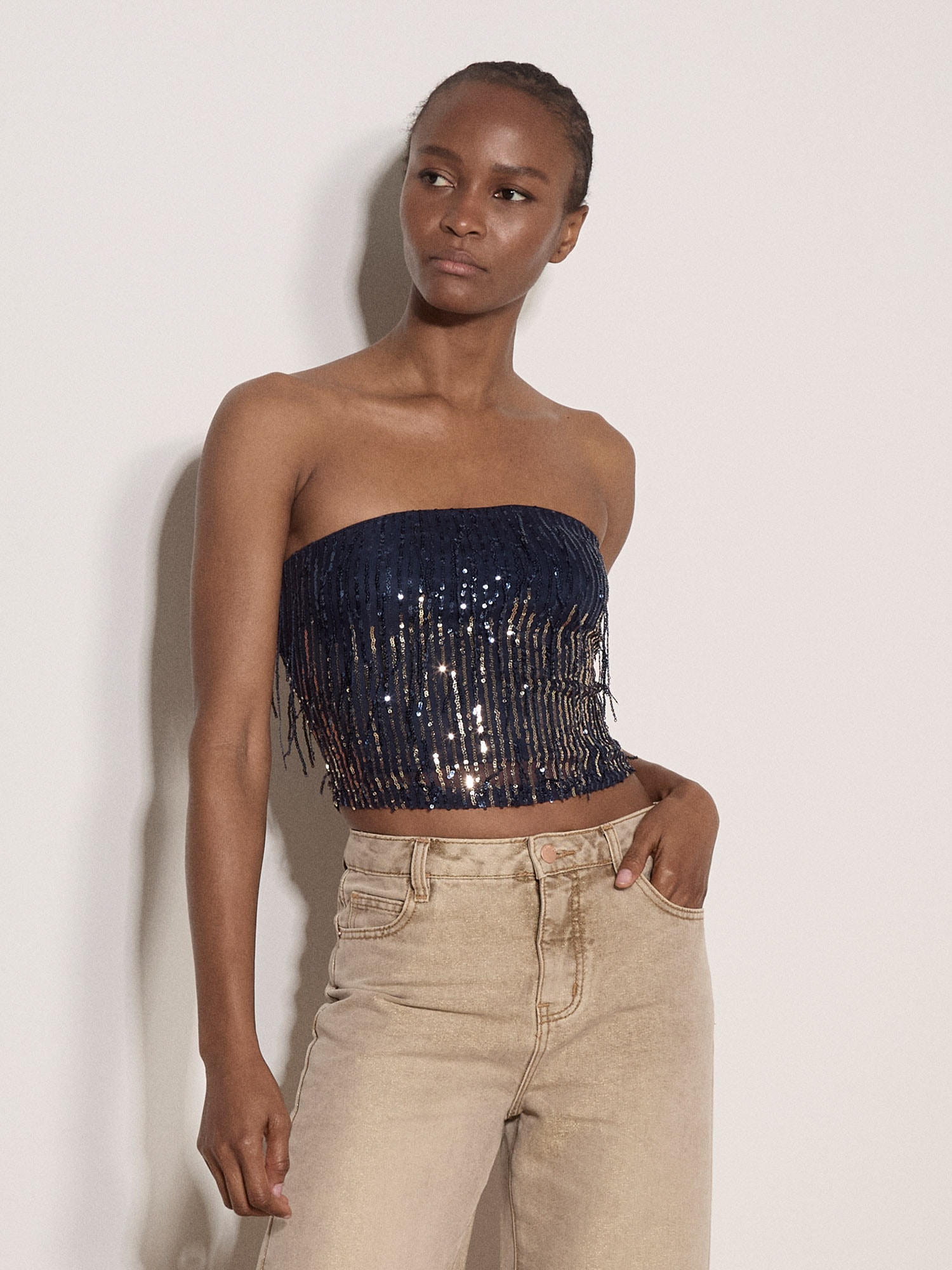 Apricot Crop-Top »Top« mit Fransen und Pailletten