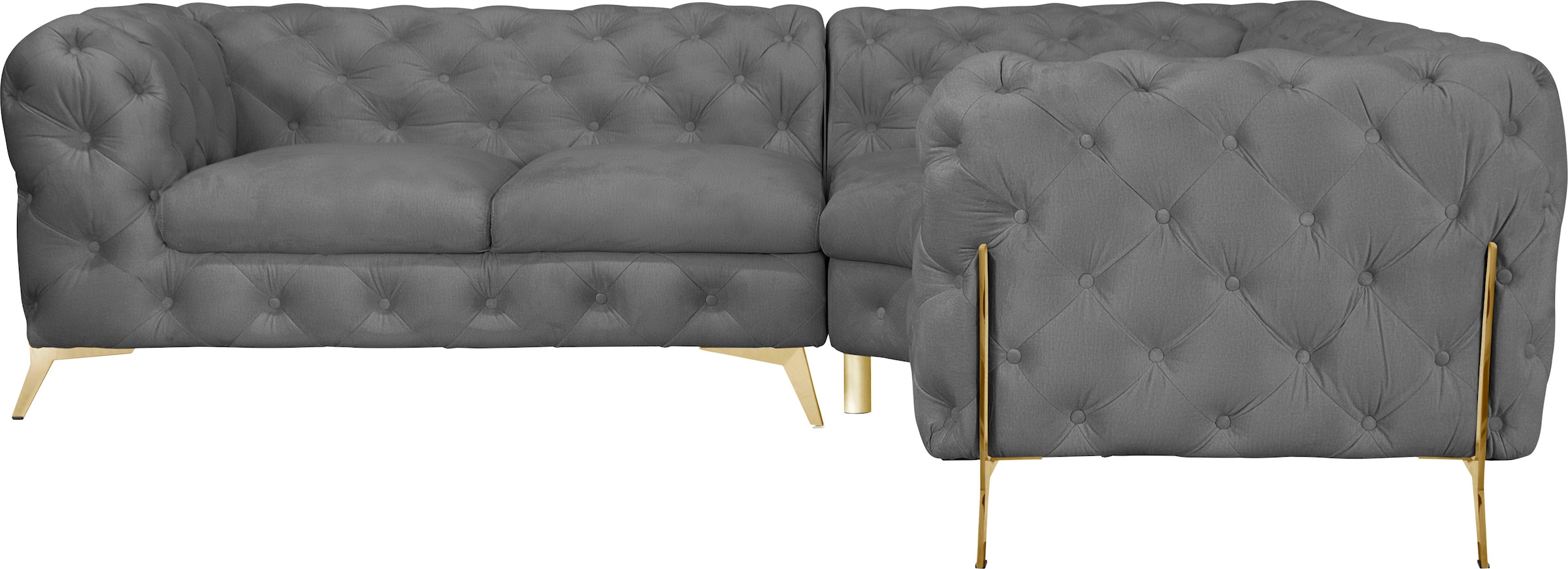 Leonique Chesterfield-Sofa »Amaury L-Form«, Chesterfield-Optik, Breite/Tiefe je 262 cm, Fußfarbe wählbar
