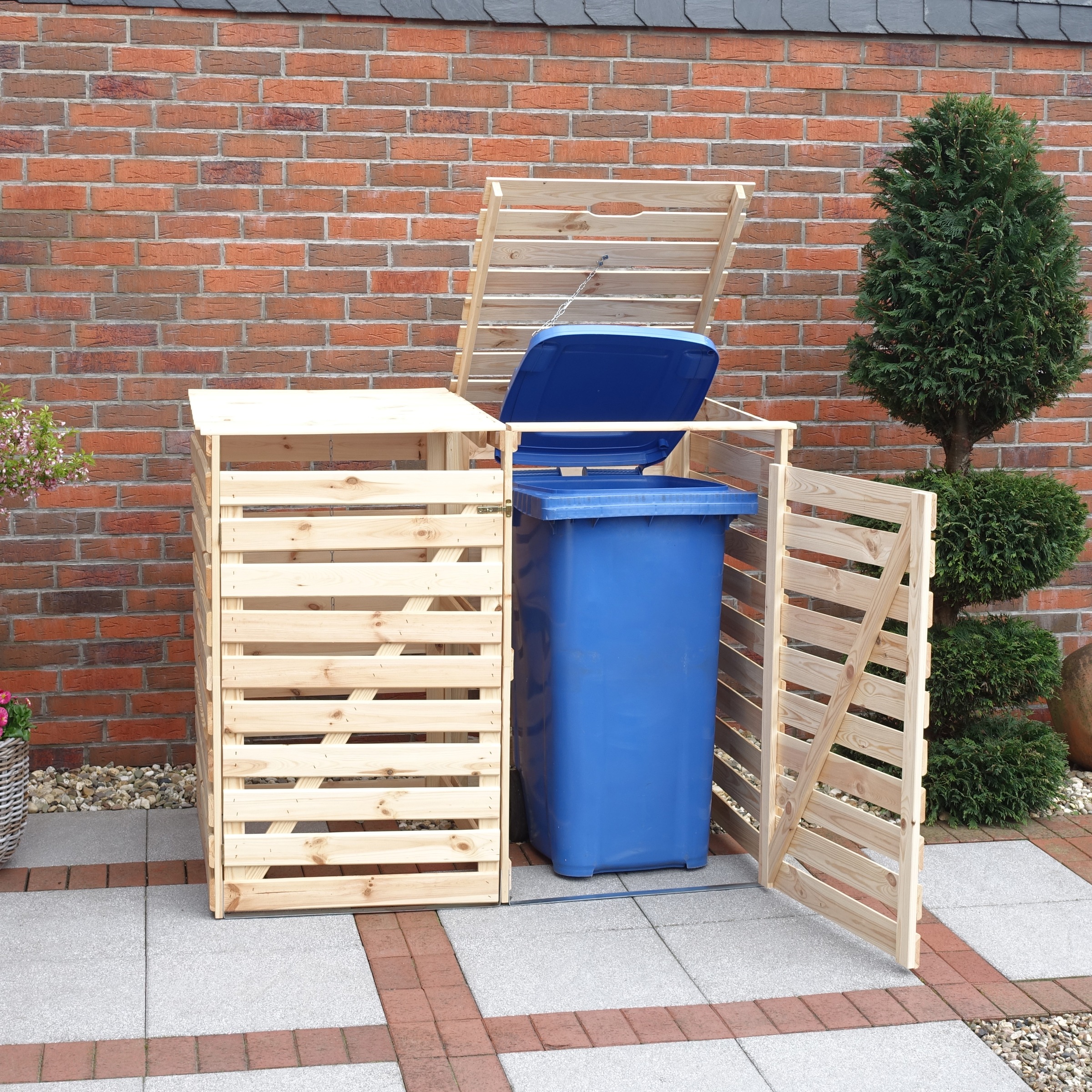 promadino Mülltonnenbox »Vario V«, für 2 Tonnen, robust aus ökologisch, zertifiziertem Kiefernholz