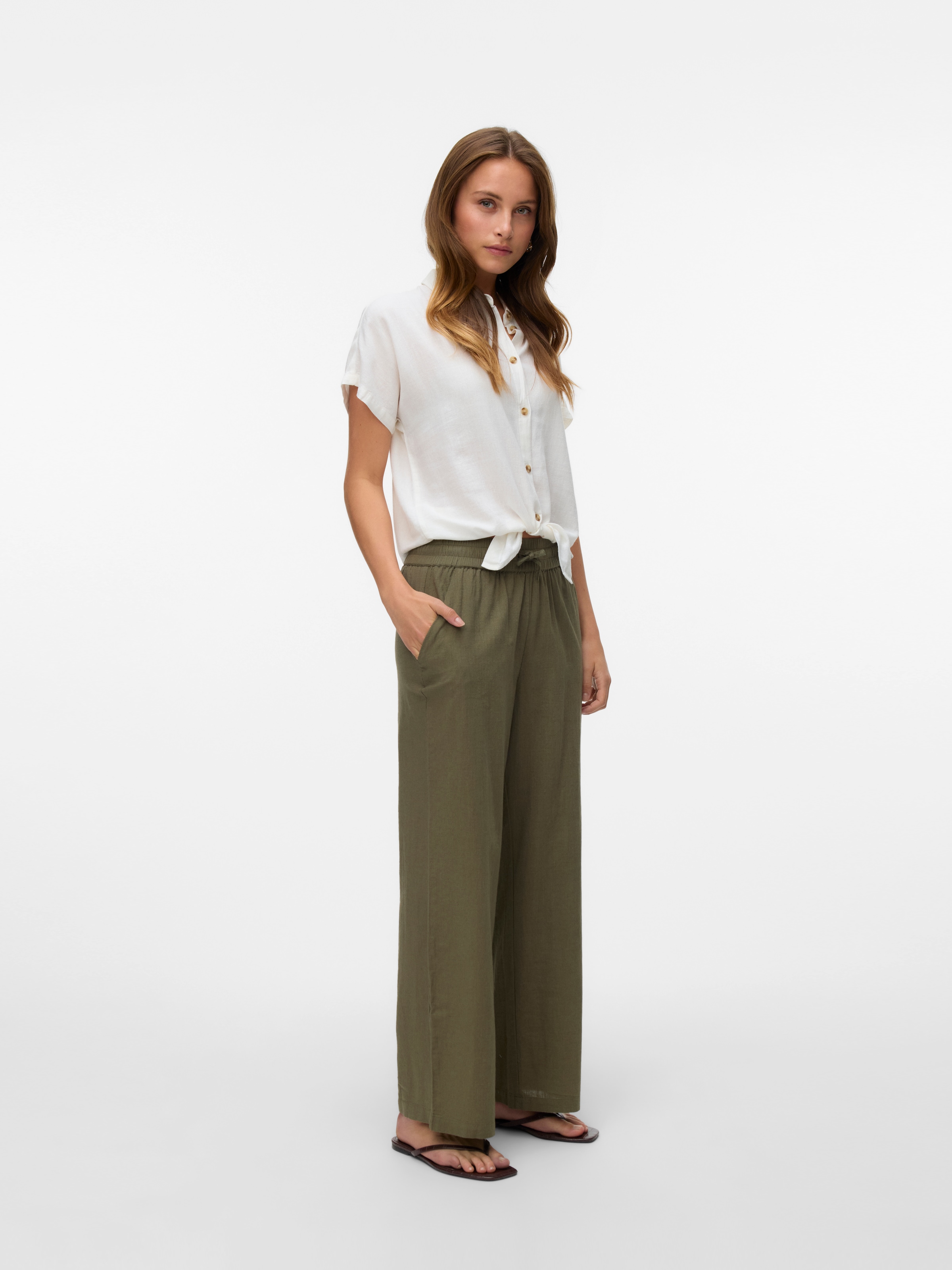Vero Moda Schlupfhose »VMCAIA MW WIDE PANT WVN NOOS«, Sommerhose, mit Leinen