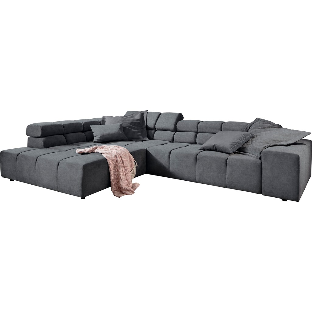 INOSIGN Ecksofa »Ancona incl. Kopfteilverstellung, Zierkissen Breite 319cm, L-Form«, wahlweise motorische Sitztiefenverstellung, auch in Cord + Easy Care