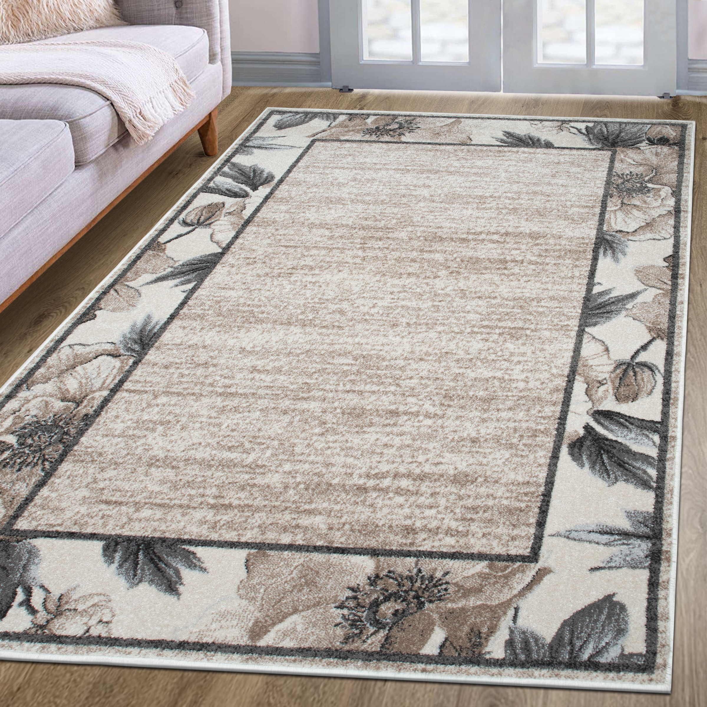 OTTO home Teppich »Florent mit Rahmen, Blumen Design« rechteckig 9 mm Höhe Floral, detailreiche Blüten, meliert, elegant, Wohnzimmer
