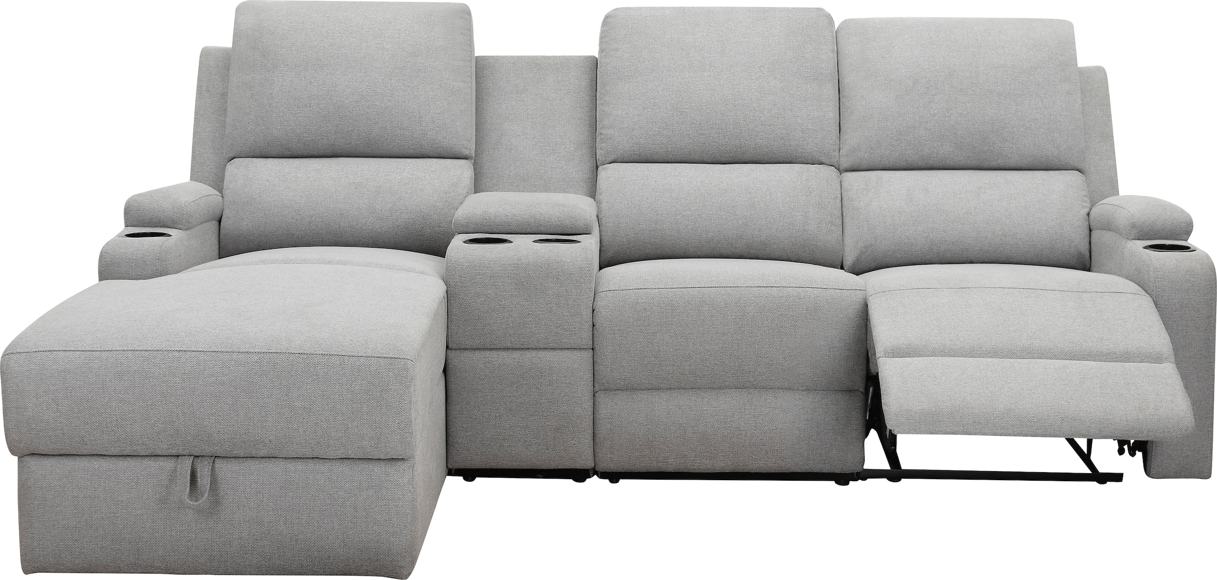 Home affaire Ecksofa »NAPORI Multimediasofa, 3er Kinosessel XXL, L-Form, 3 Bezugsstoffe«, Kinosofa mit Relaxfunktion, Getränkehalter, Staufach und Staukasten