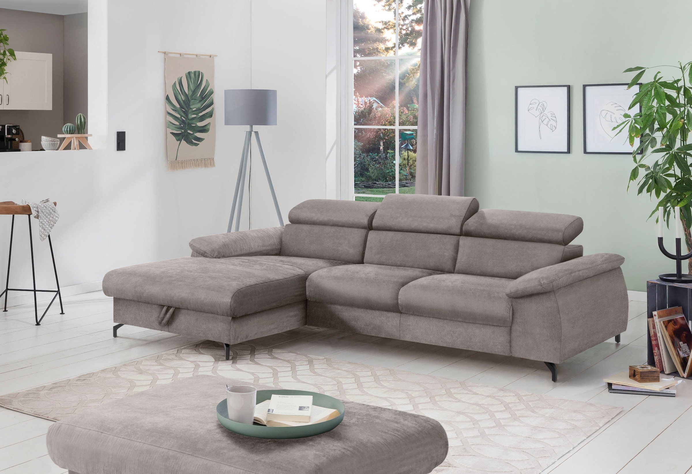 COTTA Polstergarnitur »Komaris«, (Set), Set: bestehend aus Ecksofa und Hocker, frei im Raum stellbar