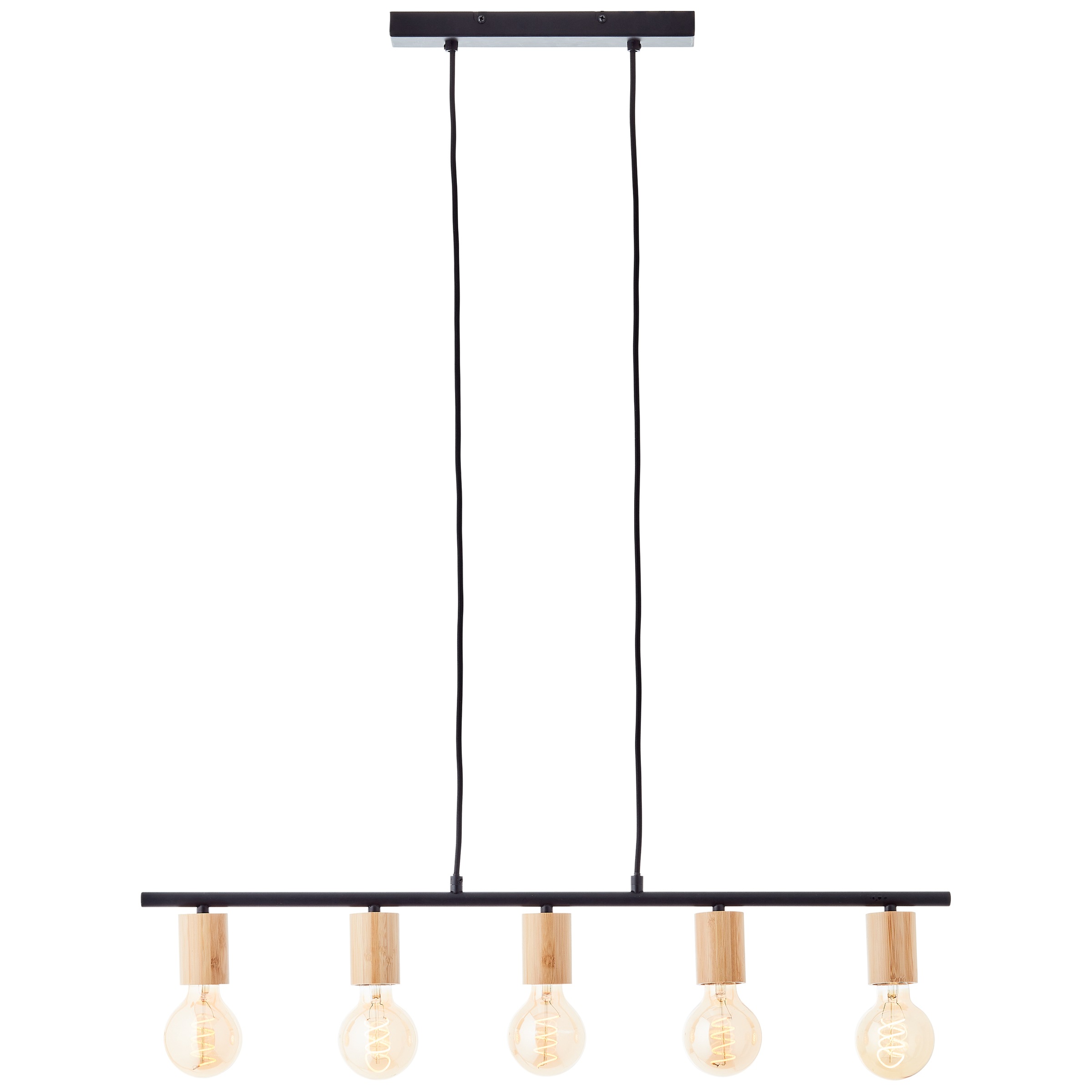 Brilliant Pendelleuchte »Kerry«, 5 flammig, Leuchtmittel E27 | ohne Leuchtmittel, 113 x 80 x 5 cm, 5 x E27, kürzbar, Metall/Bambus, schwarz/natur