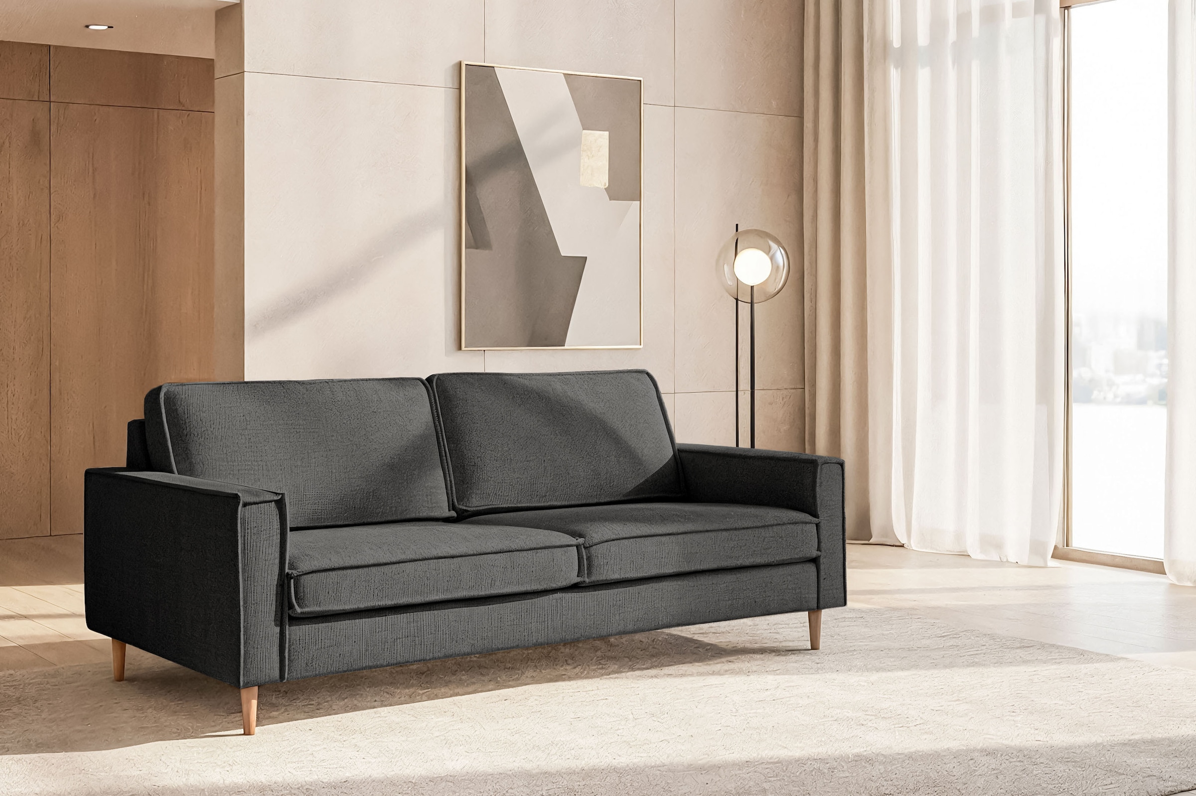 Home affaire 3-Sitzer "Pinto Skandi, 206 cm, Chenille, Struktur" günstig online kaufen