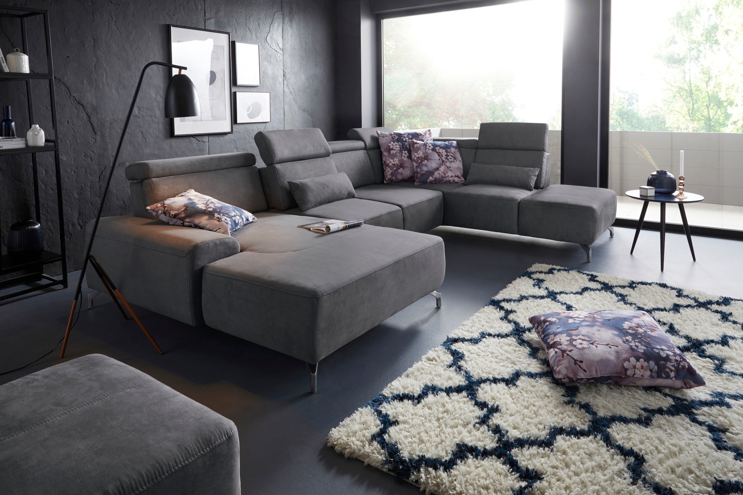 sit&more Wohnlandschaft »Gizeh U-Form«, 12 cm Fußhöhe, inklusive Sitztiefenverstellung und Kopfteilverstellung