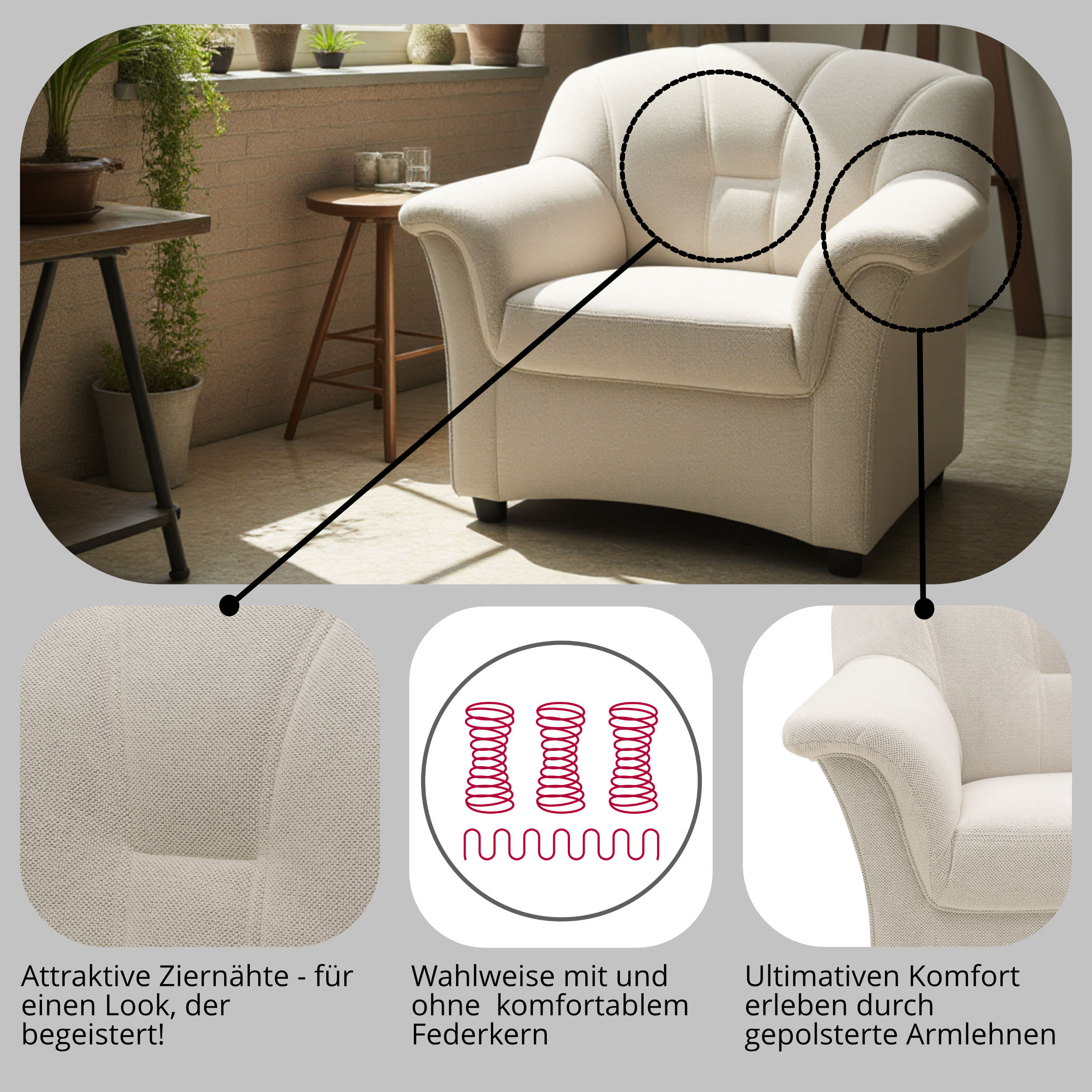 Thumbnail - DOMO collection Sessel "Flores" wahlweise mit Federkern (nicht bei Microfaser PRIMABELLE-Struktur)