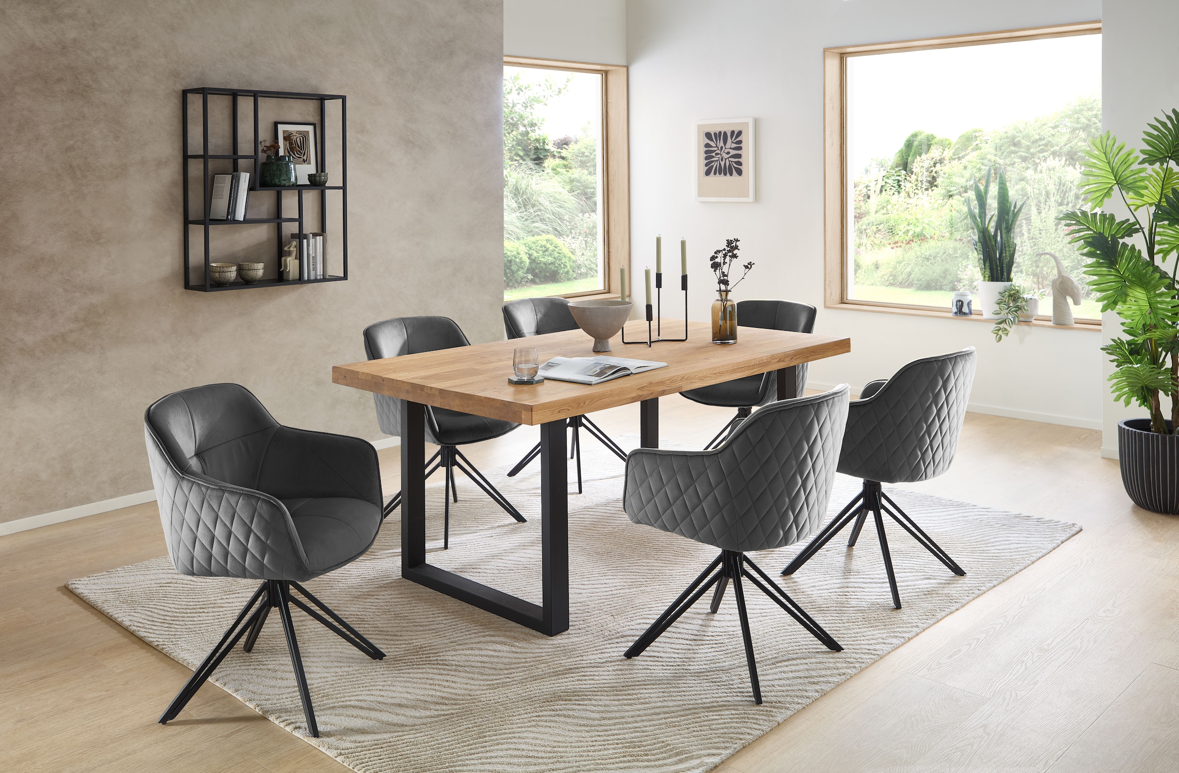 Stolkom Esstisch »Chris Esszimmertisch Eiche Massivholz, BxHxT 110x47x70 cm«, Gerade Kante, Industrial Style Eiche Massivholz