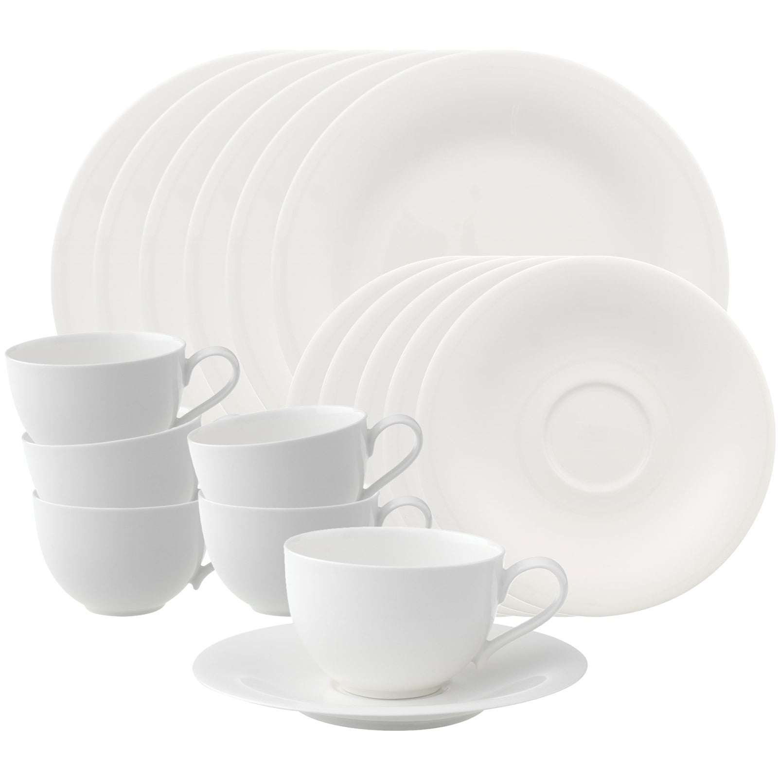 Villeroy & Boch Geschirr-Set "Kaffeeservice New Cottage Basic 18er Set weiß" Spülmaschinengeeignet, Mikrowellengeeignet