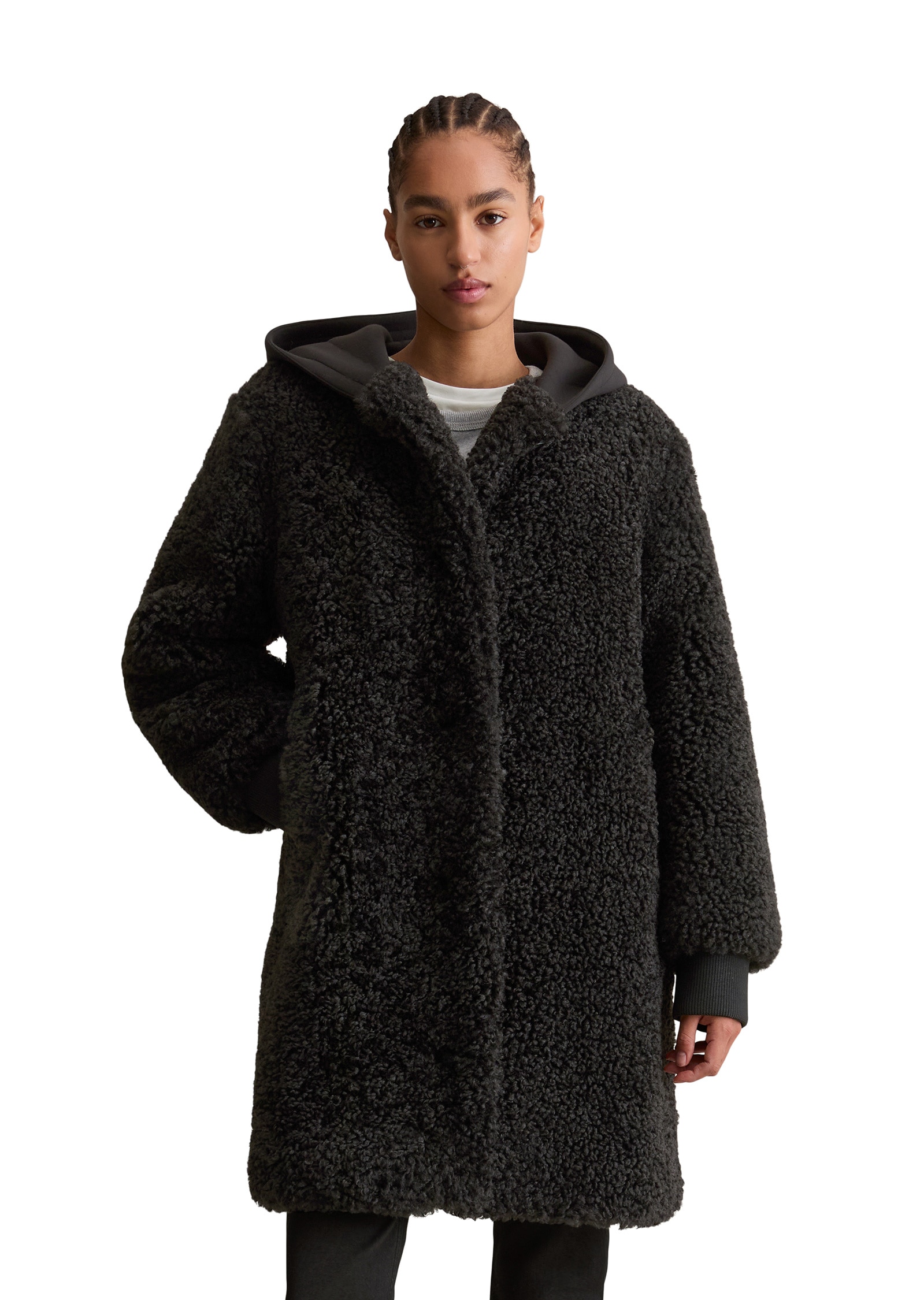 Marc OPolo DENIM Fellimitatmantel "mit Scuba-Jersey-Kapuze" günstig online kaufen