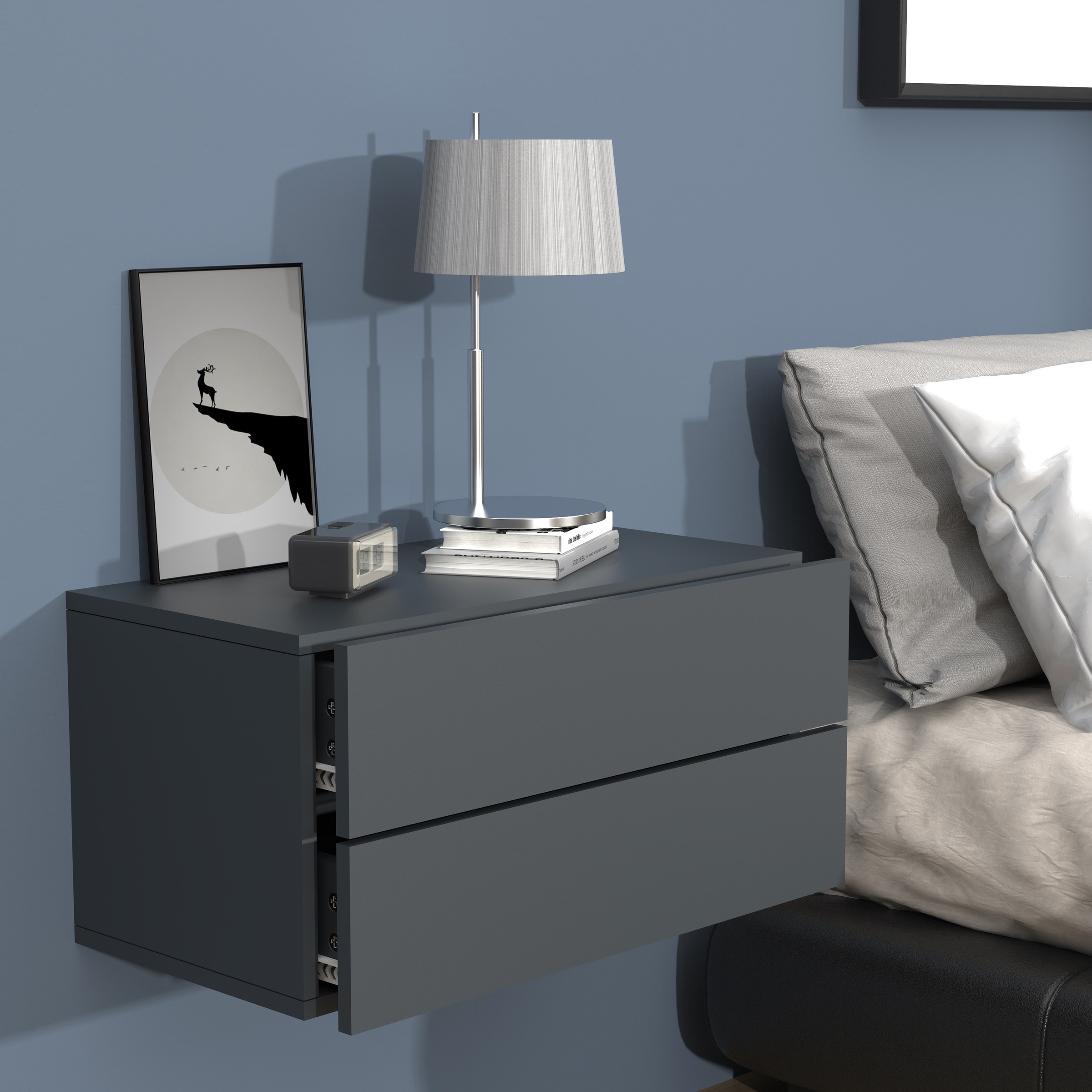 Thumbnail - VCM Nachttisch "Holz Wandschublade Wand Hänge Nachttisch Usal L60" 1 Stk. tlg.