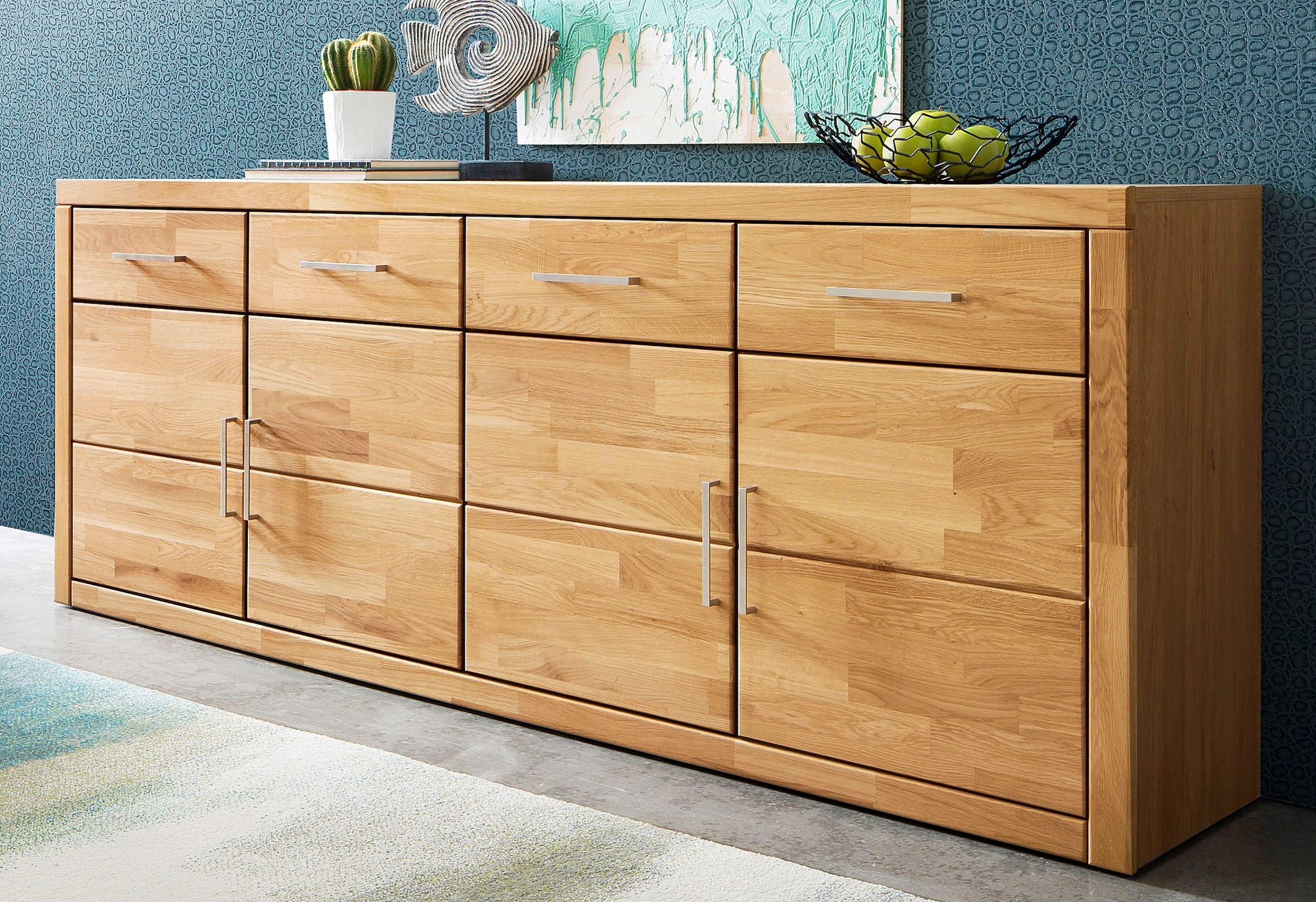 OTTO home Sideboard "Trondheim,200 cm breit,42 cm tief, Fronten Holzmassiv, Metallgriffe" Korpus aus Holzwerkstoff,4 Türen, 4 Schubladen, insgesamt 8 Fächer