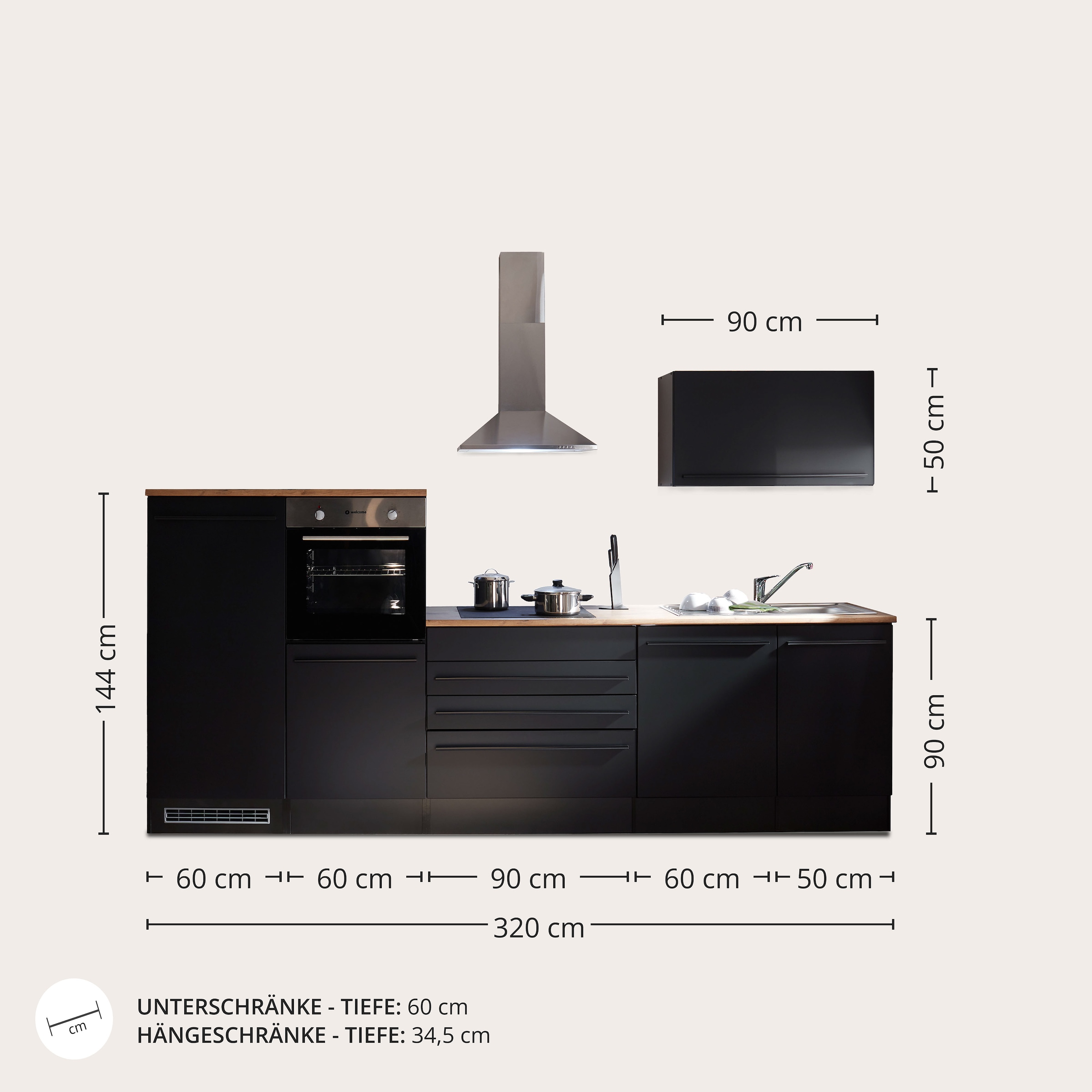 BASIC by Balculina Küchenzeile »Jazz«, Breite 320 cm, wahlweise mit E-Geräten